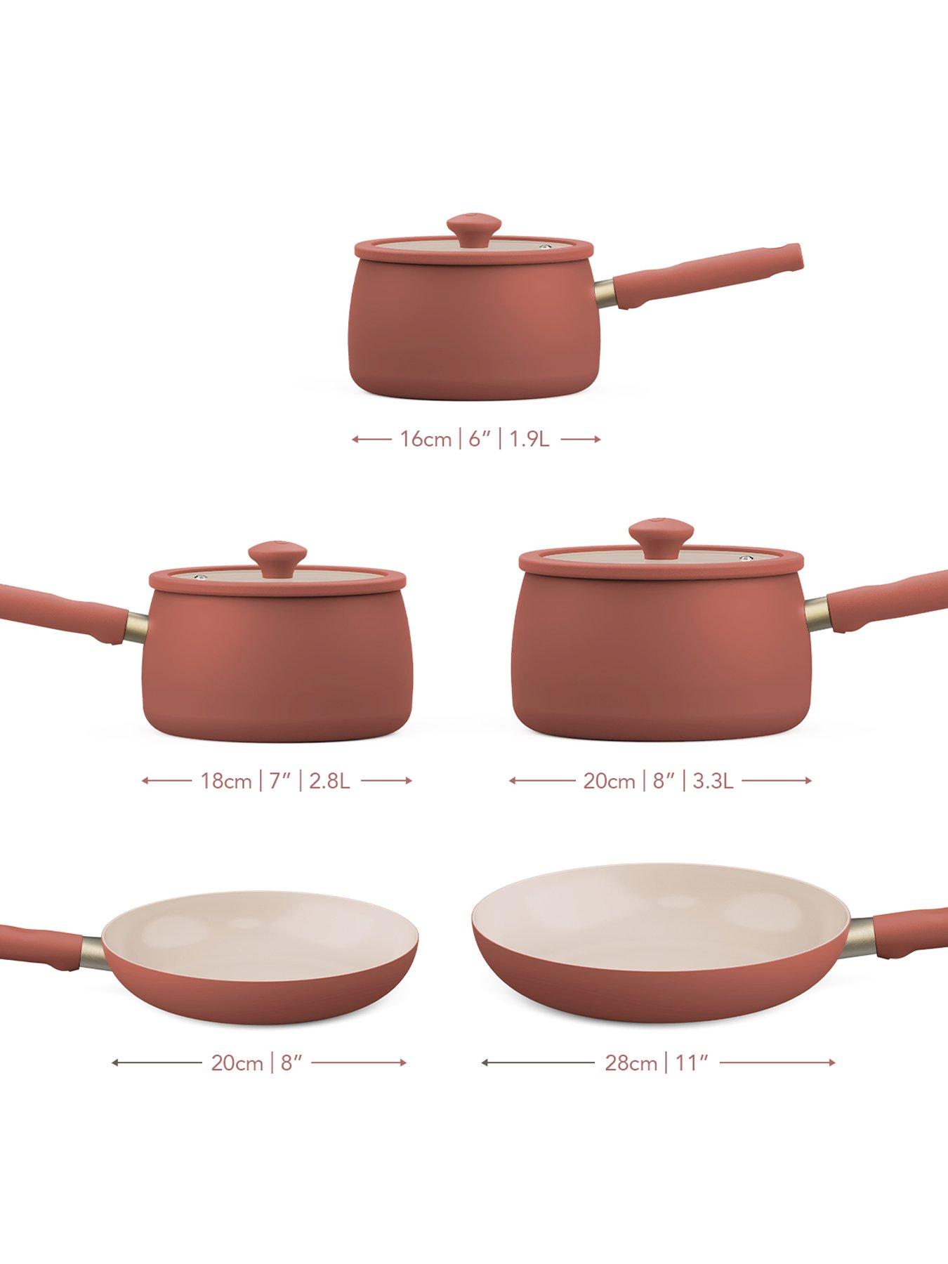 Image 2 of 5 of Prestige Ceramic Edition - 2 Pc Non-stick Frying Pan Set: 20cm , 28cm: Earth Rose 3 Pc Non-stick Saucepan Set: 16cm , 18cm , 20cm