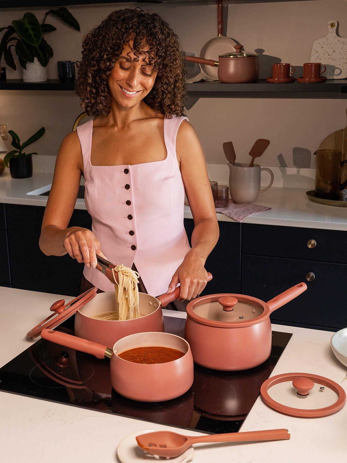 Image 3 of 5 of Prestige Ceramic Edition - 2 Pc Non-stick Frying Pan Set: 20cm , 28cm: Earth Rose 3 Pc Non-stick Saucepan Set: 16cm , 18cm , 20cm