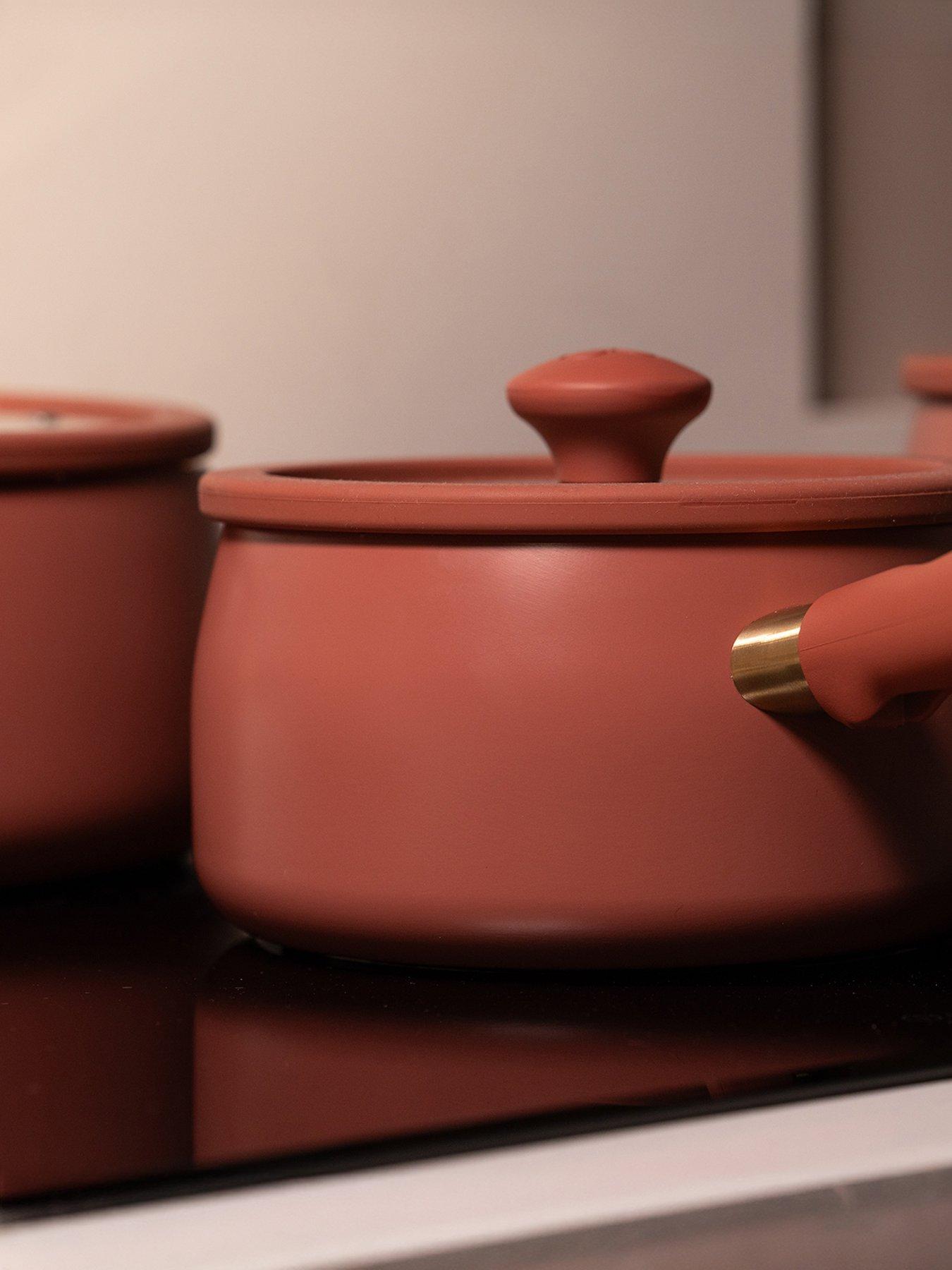 Image 4 of 5 of Prestige Ceramic Edition - 2 Pc Non-stick Frying Pan Set: 20cm , 28cm: Earth Rose 3 Pc Non-stick Saucepan Set: 16cm , 18cm , 20cm