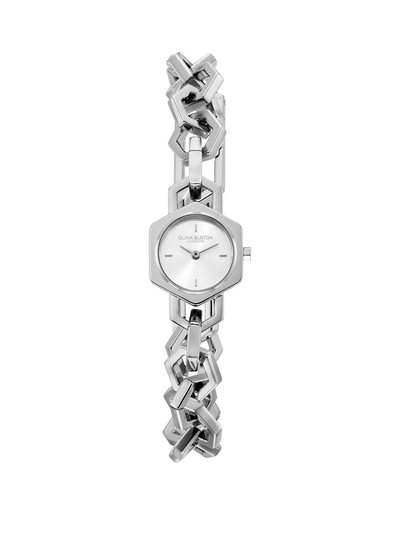 Olivia Burton 20mm Hex Link Mini Silver White Watch