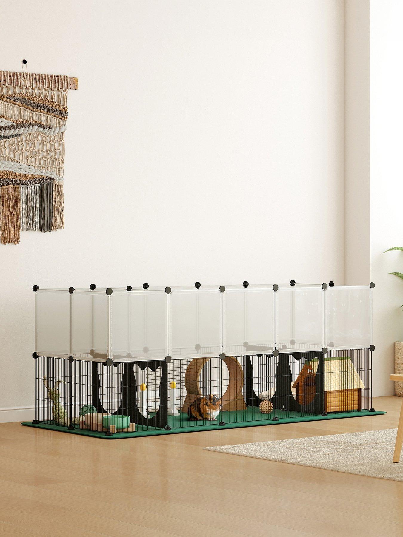PawHut PawHut Pet Playpen with Waterproof Mat, DIY Small Animal Enclosure 34 Panels, Indoor/Outdoor Metal Pet Fence for Guinea Pigs, Bunnies and Hedgehogs, 175 x 70 x 70 cm