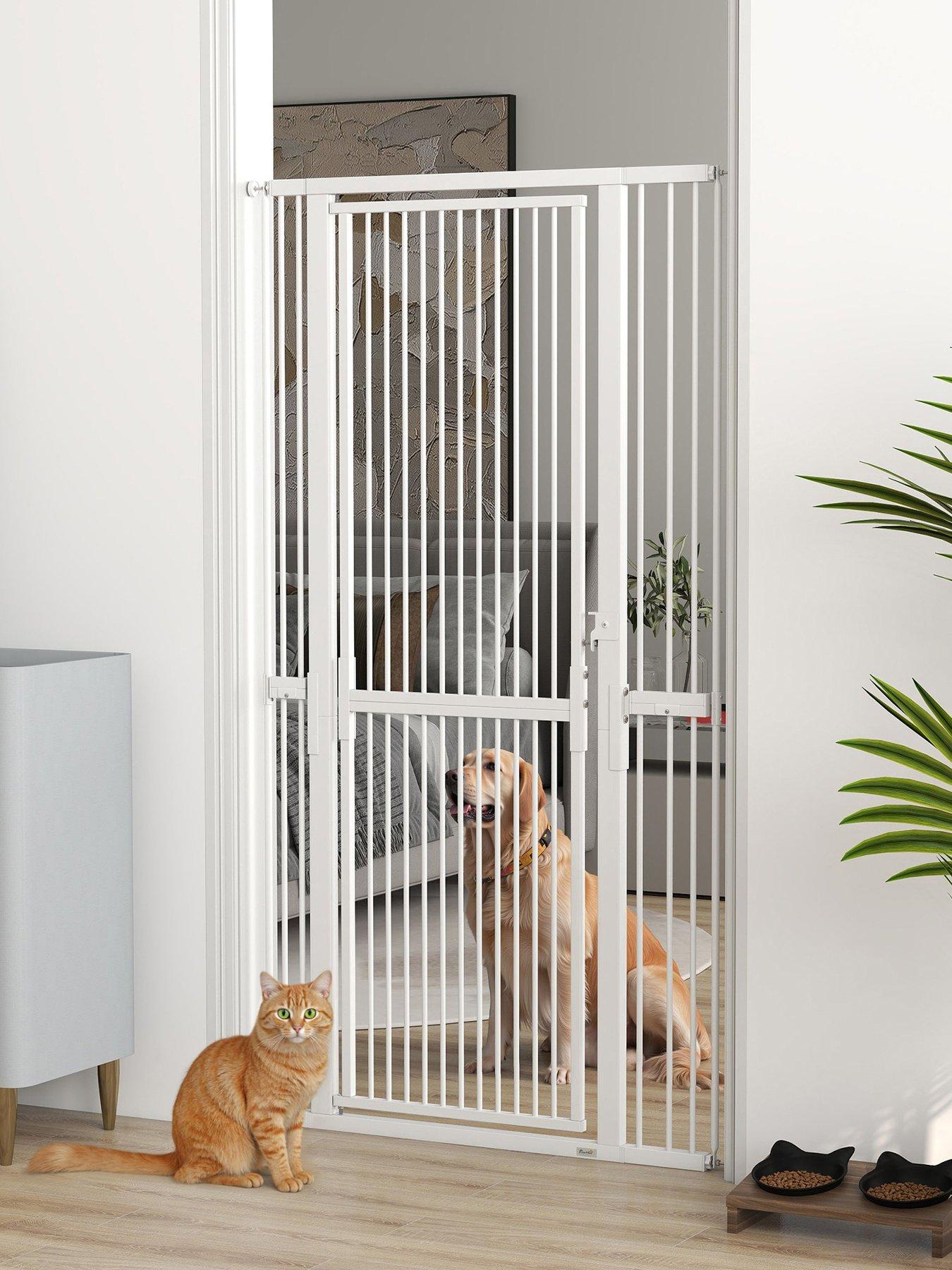 PawHut PawHut 180cm Extra Tall Pet Gate, 76-104cm Wide Adjustable Cat Gate with 3.5 cm Narrow Gap, Pressure Mounted No Drilling Steel Dog Gate for Doorways, Kitchen,  Bedroom, White