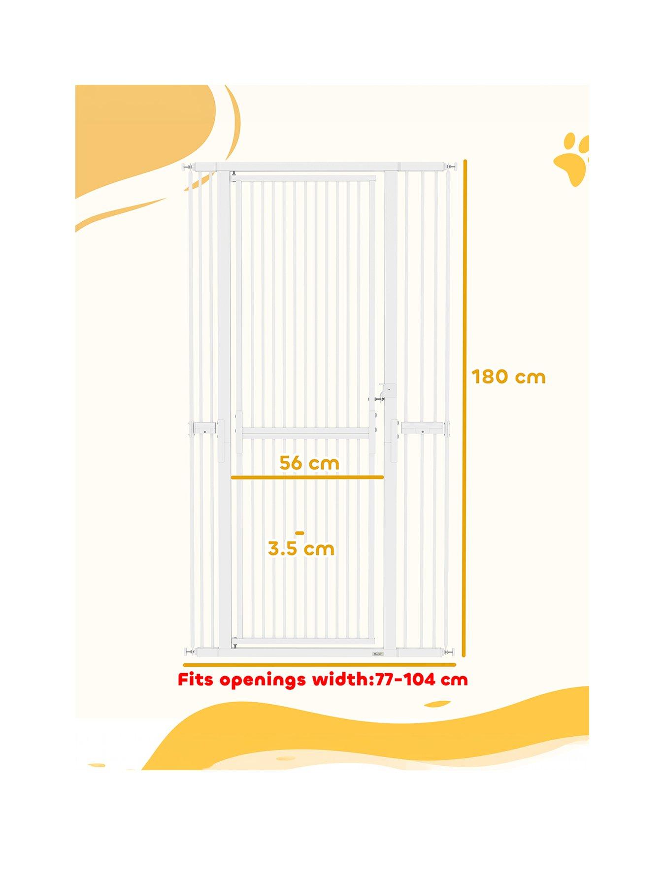 Image 2 of 7 of PawHut 180cm Extra Tall Pet Gate, 76-104cm Wide Adjustable Cat Gate with 3.5 cm Narrow Gap, Pressure Mounted No Drilling Steel Dog Gate for Doorways, Kitchen,  Bedroom, White