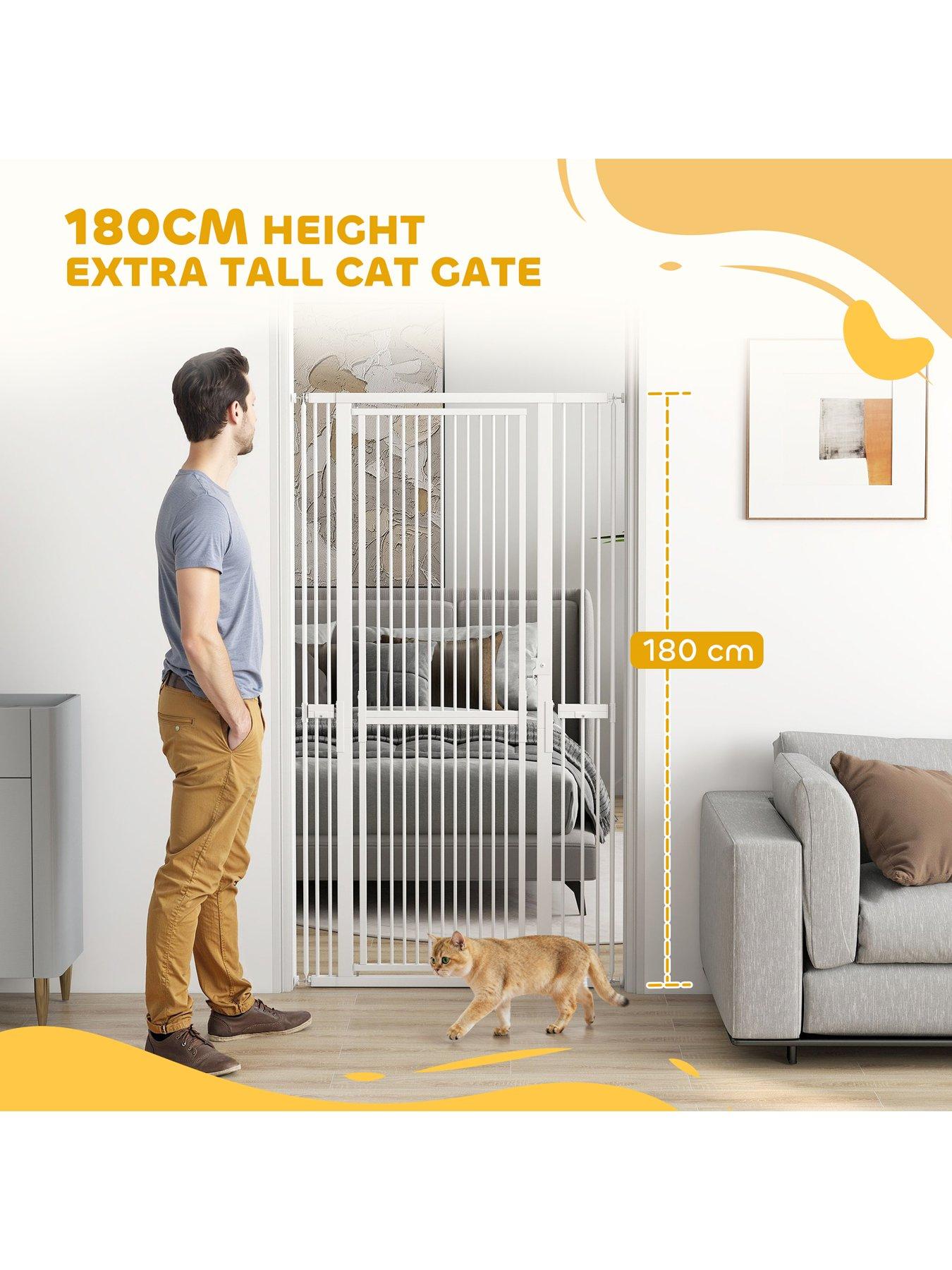 Image 3 of 7 of PawHut 180cm Extra Tall Pet Gate, 76-104cm Wide Adjustable Cat Gate with 3.5 cm Narrow Gap, Pressure Mounted No Drilling Steel Dog Gate for Doorways, Kitchen,  Bedroom, White