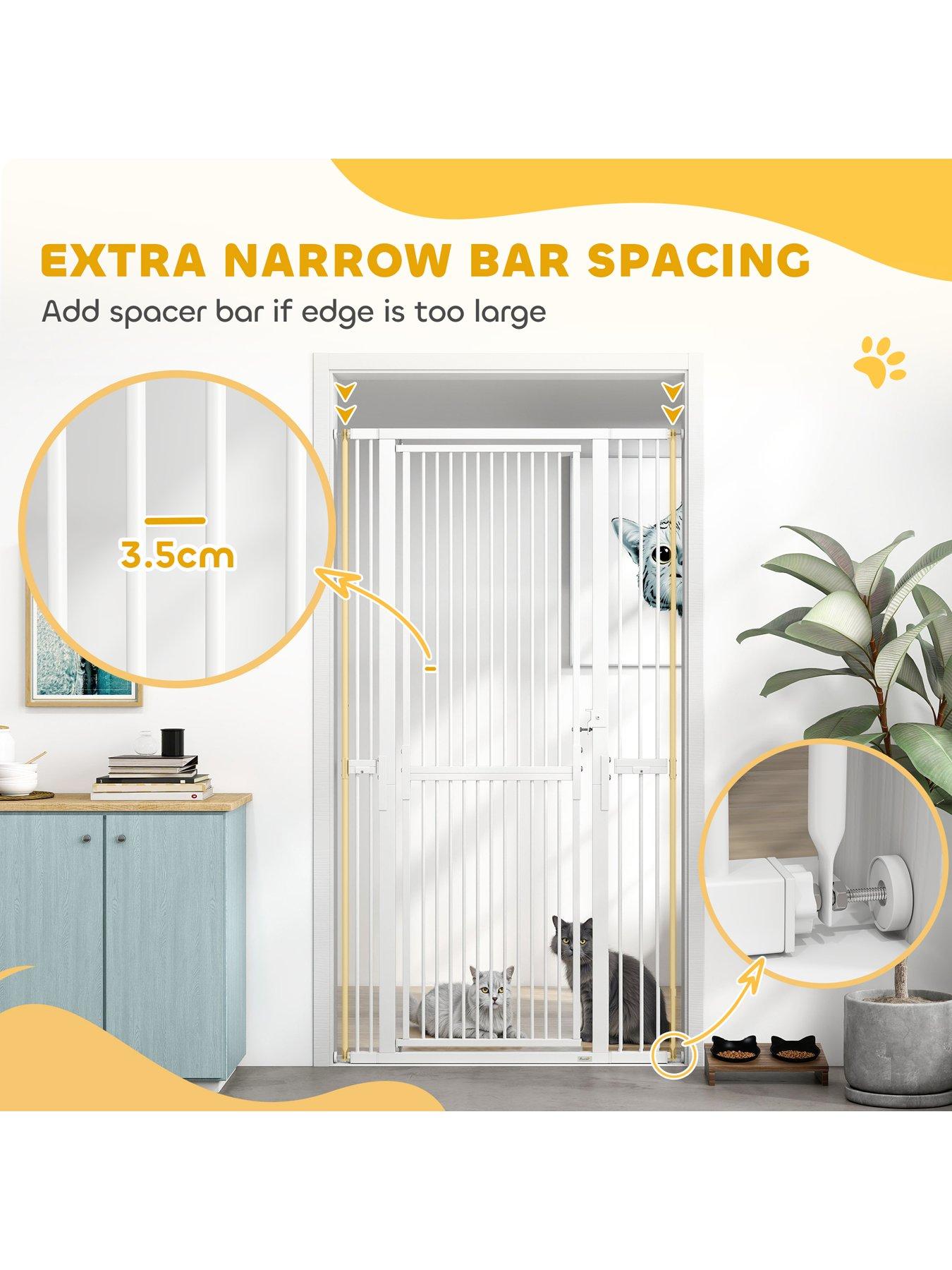 Image 4 of 7 of PawHut 180cm Extra Tall Pet Gate, 76-104cm Wide Adjustable Cat Gate with 3.5 cm Narrow Gap, Pressure Mounted No Drilling Steel Dog Gate for Doorways, Kitchen,  Bedroom, White