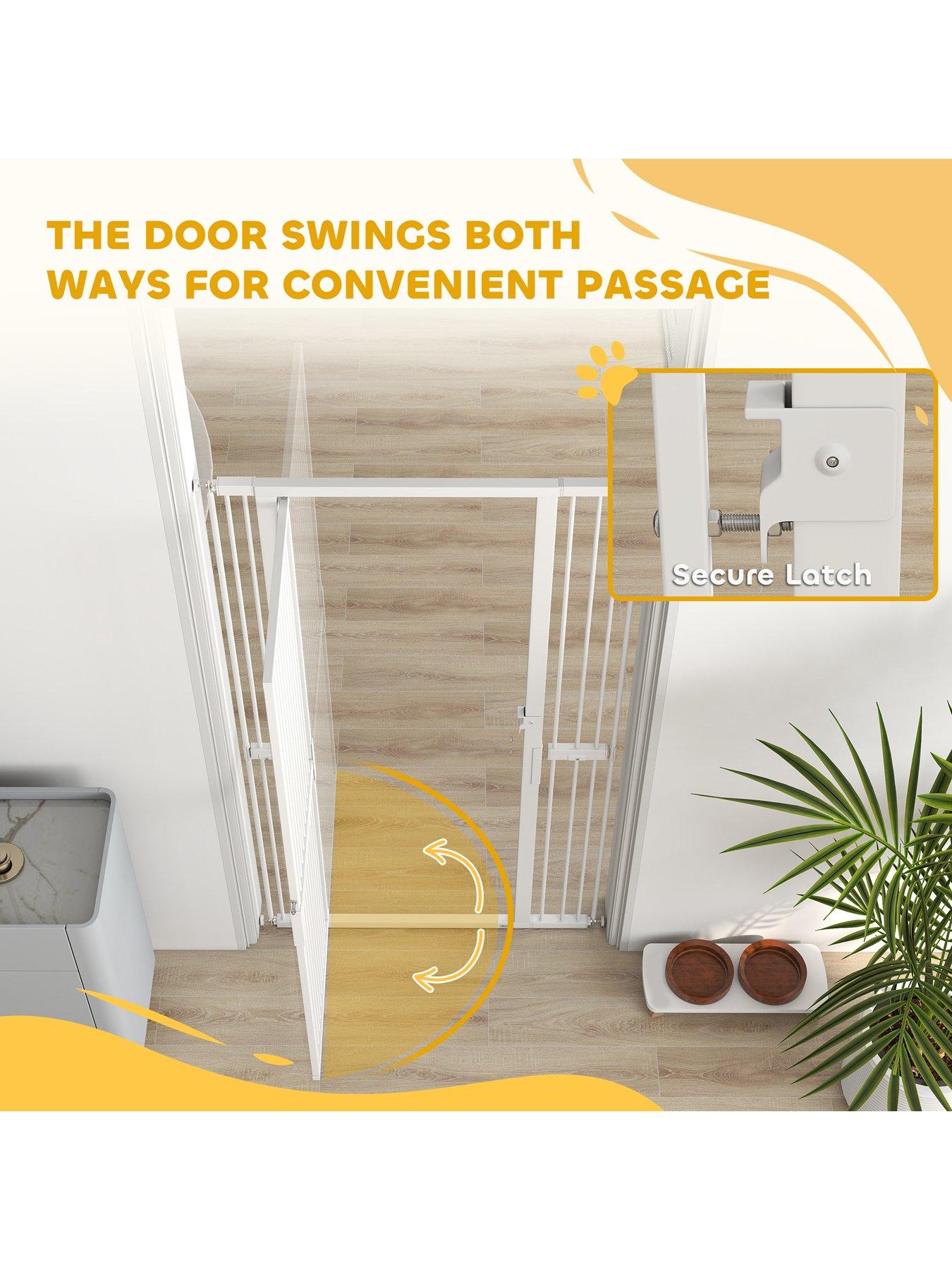 Image 6 of 7 of PawHut 180cm Extra Tall Pet Gate, 76-104cm Wide Adjustable Cat Gate with 3.5 cm Narrow Gap, Pressure Mounted No Drilling Steel Dog Gate for Doorways, Kitchen,  Bedroom, White