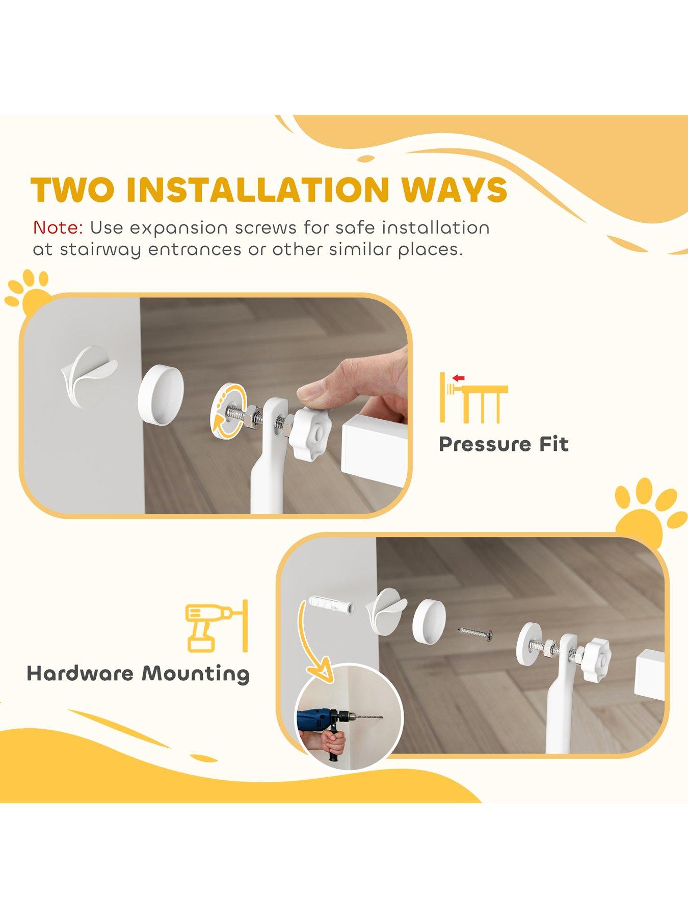 Image 7 of 7 of PawHut 180cm Extra Tall Pet Gate, 76-104cm Wide Adjustable Cat Gate with 3.5 cm Narrow Gap, Pressure Mounted No Drilling Steel Dog Gate for Doorways, Kitchen,  Bedroom, White