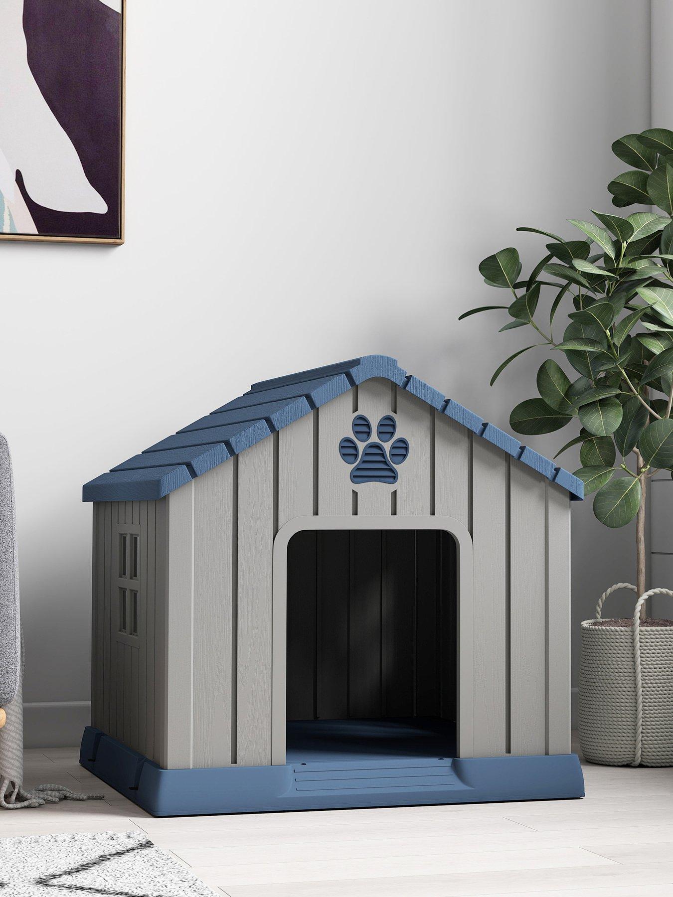 PawHut PawHut Dog Kennel Outdoor for Medium Dogs, Waterproof Plastic Dog House for Garden, Patio, Indoor Outdoor Pet Shelter with Elevated Base, 85 x 79 x 82 cm, Grey