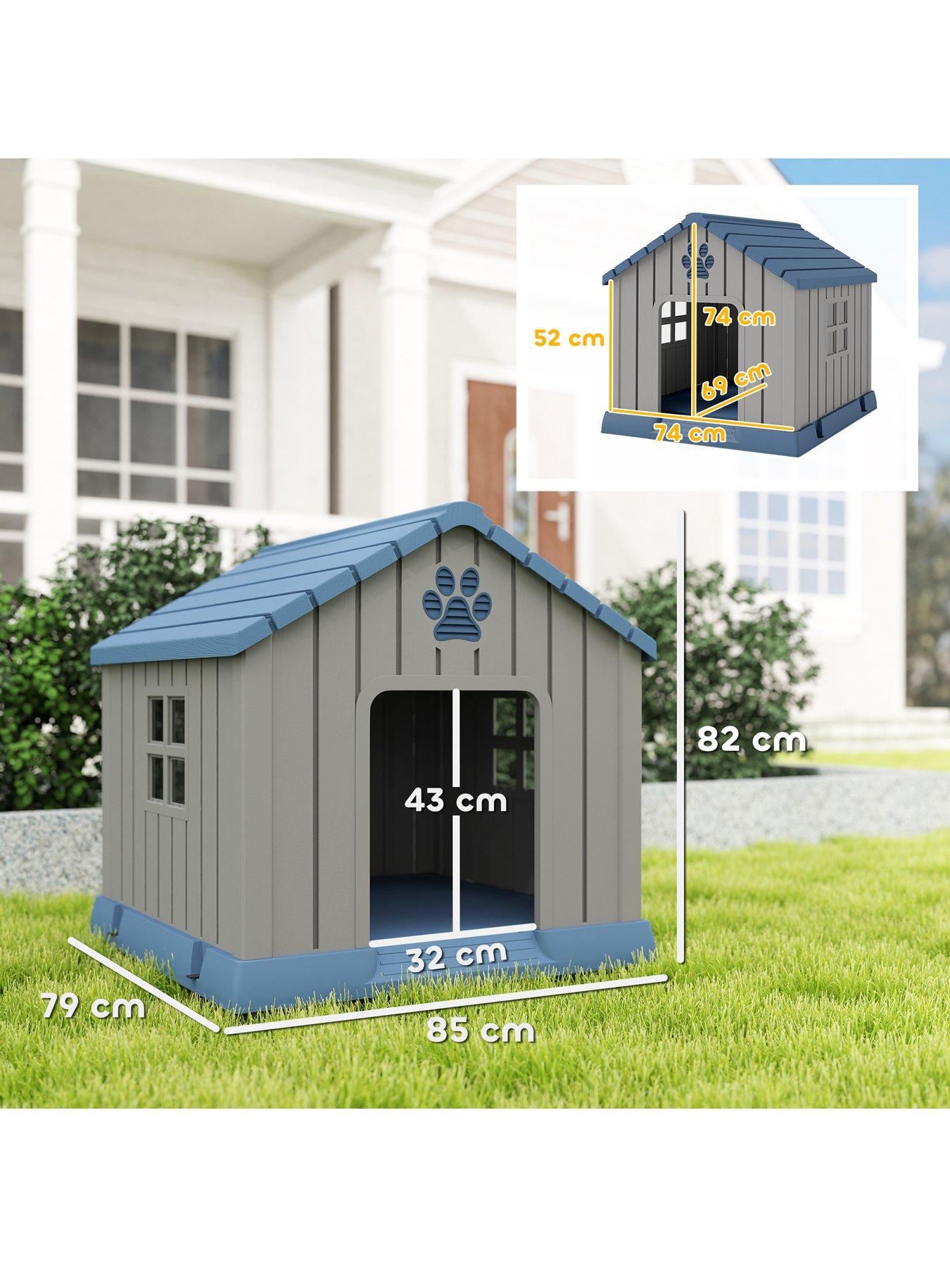 Image 3 of 7 of PawHut Dog Kennel Outdoor for Medium Dogs, Waterproof Plastic Dog House for Garden, Patio, Indoor Outdoor Pet Shelter with Elevated Base, 85 x 79 x 82 cm, Grey