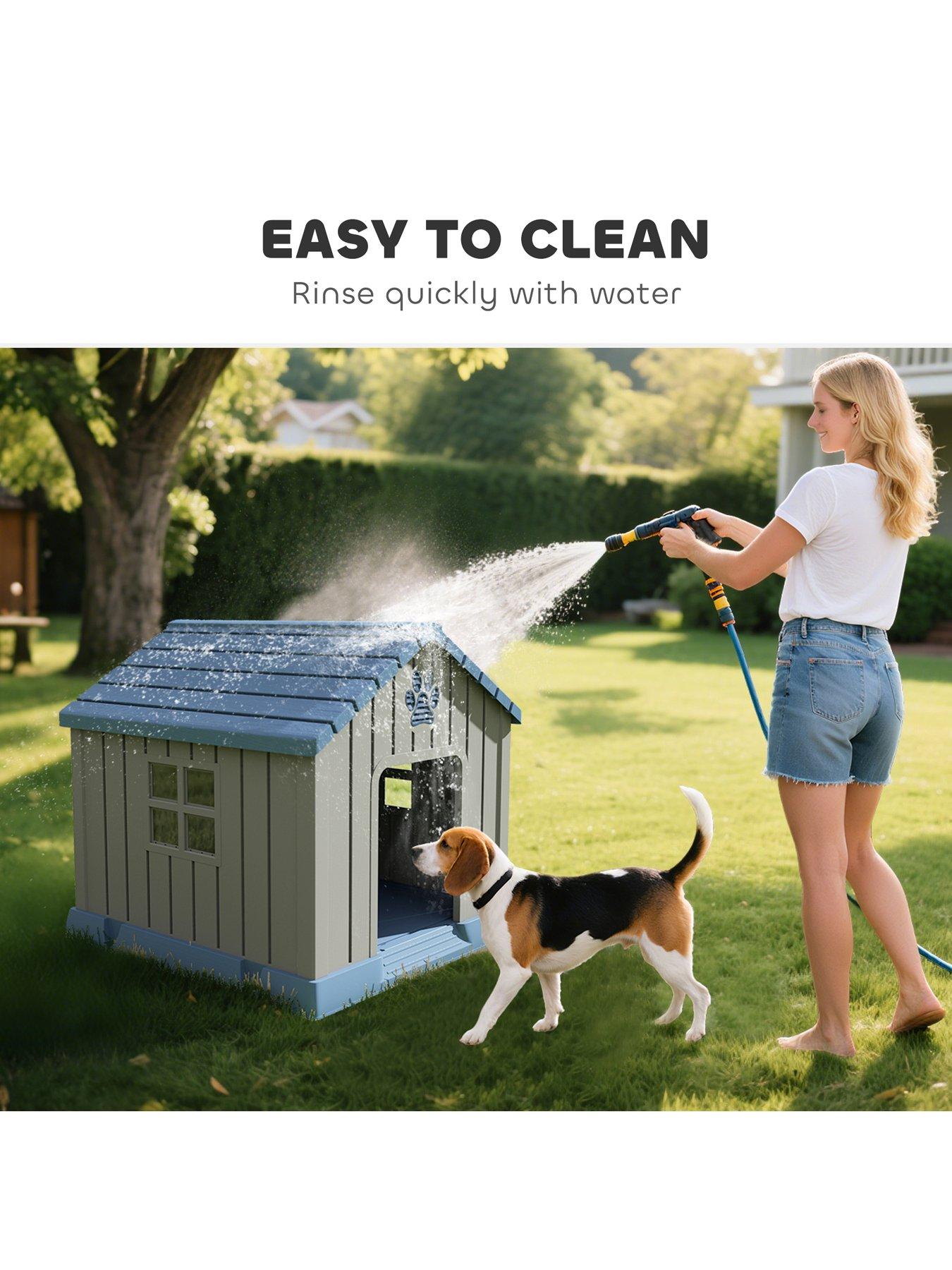 Image 4 of 7 of PawHut Dog Kennel Outdoor for Medium Dogs, Waterproof Plastic Dog House for Garden, Patio, Indoor Outdoor Pet Shelter with Elevated Base, 85 x 79 x 82 cm, Grey
