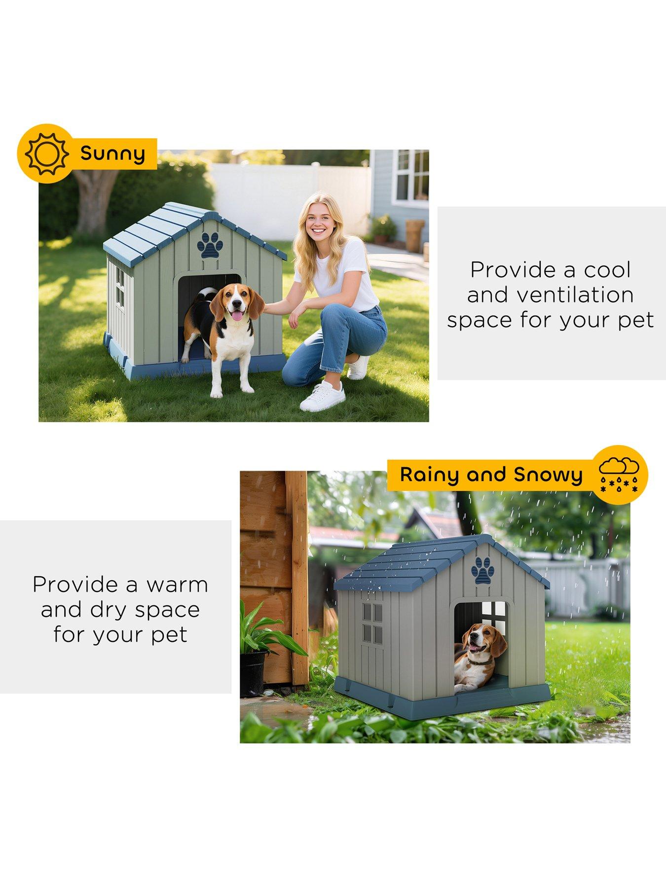 Image 5 of 7 of PawHut Dog Kennel Outdoor for Medium Dogs, Waterproof Plastic Dog House for Garden, Patio, Indoor Outdoor Pet Shelter with Elevated Base, 85 x 79 x 82 cm, Grey
