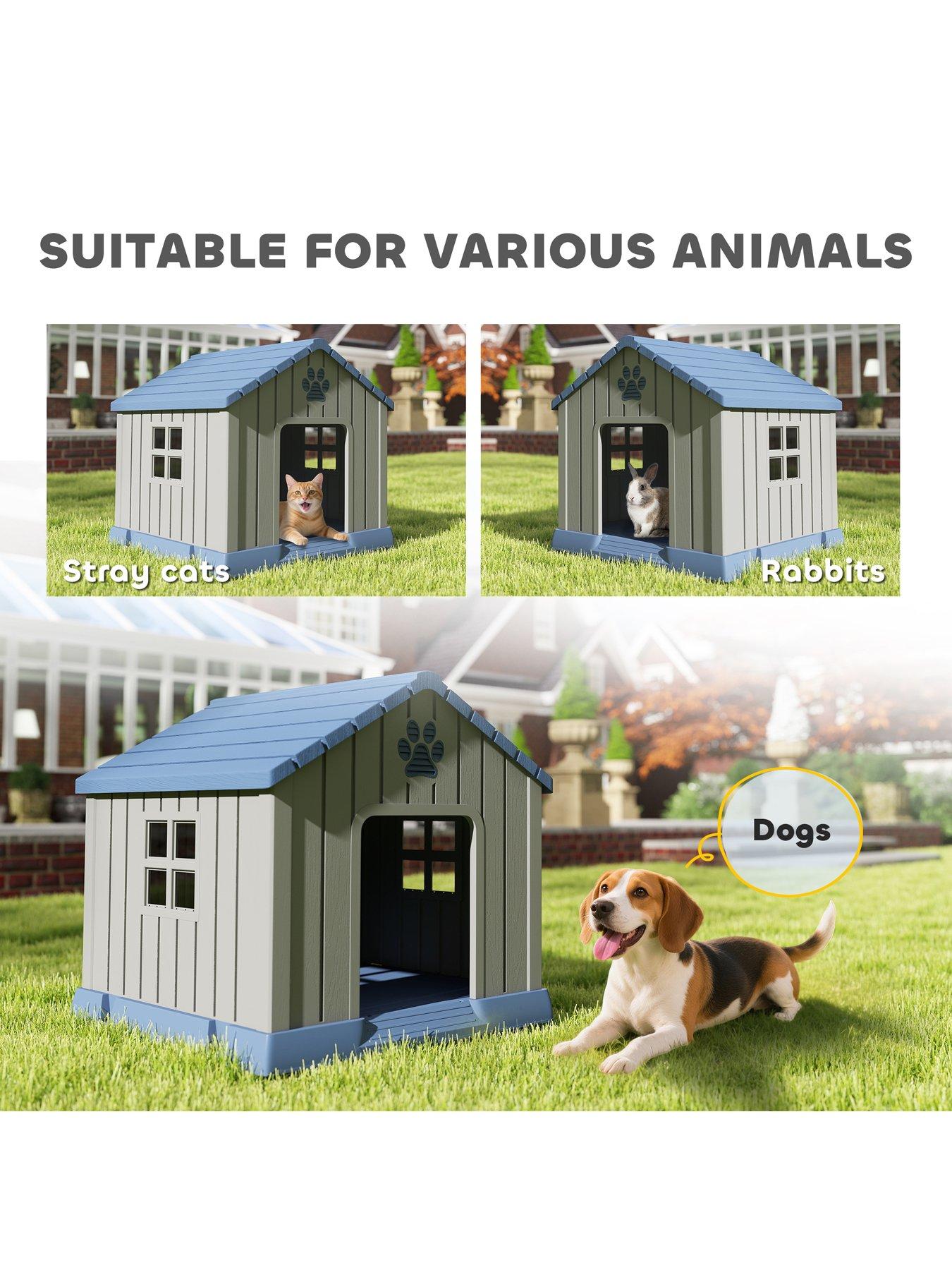 Image 7 of 7 of PawHut Dog Kennel Outdoor for Medium Dogs, Waterproof Plastic Dog House for Garden, Patio, Indoor Outdoor Pet Shelter with Elevated Base, 85 x 79 x 82 cm, Grey