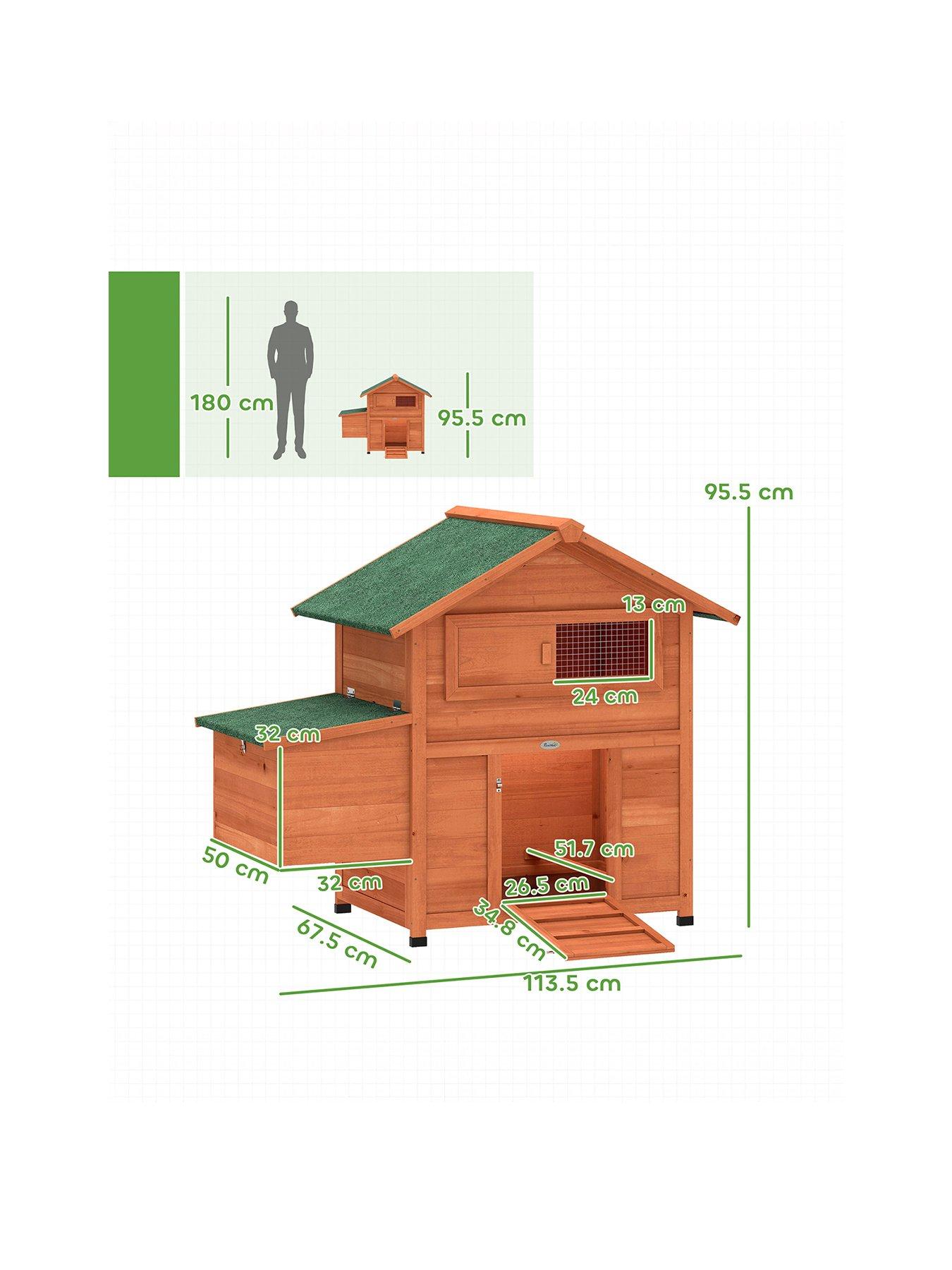Image 2 of 7 of PawHut Chicken Coop, Wooden Hen House with Nesting Box, Pull-Out Tray, Sliding Window, Waterproof Roof, Perches and Ramp, Poultry Cage for 2 Chickens, Ducks, Rabbits, Orange
