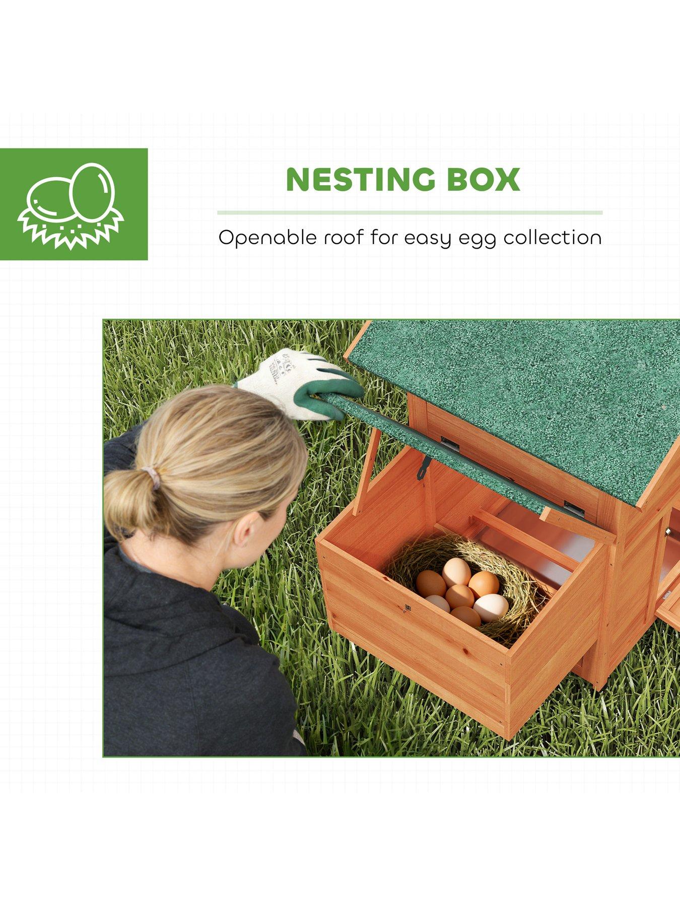 Image 5 of 7 of PawHut Chicken Coop, Wooden Hen House with Nesting Box, Pull-Out Tray, Sliding Window, Waterproof Roof, Perches and Ramp, Poultry Cage for 2 Chickens, Ducks, Rabbits, Orange