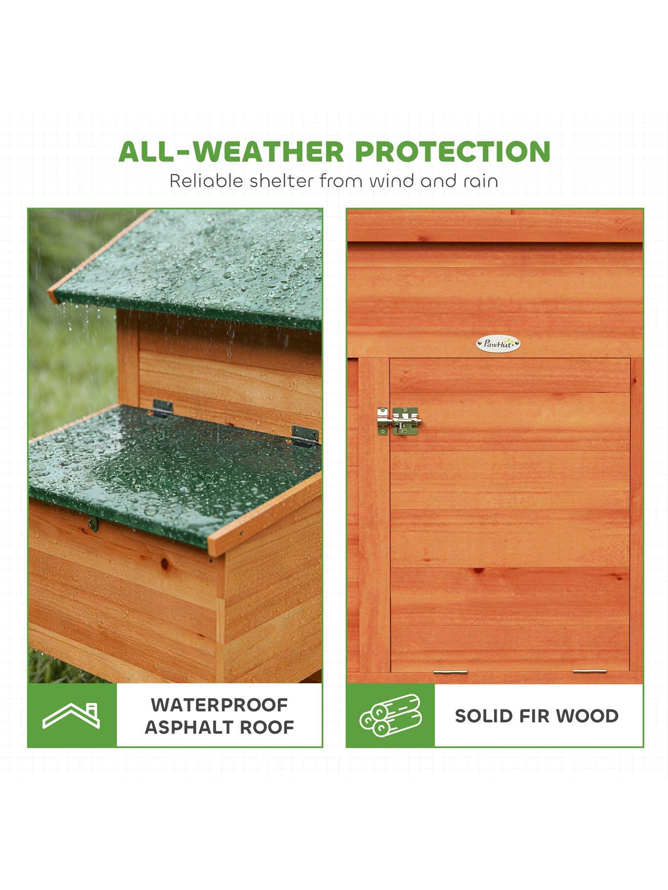 Image 6 of 7 of PawHut Chicken Coop, Wooden Hen House with Nesting Box, Pull-Out Tray, Sliding Window, Waterproof Roof, Perches and Ramp, Poultry Cage for 2 Chickens, Ducks, Rabbits, Orange