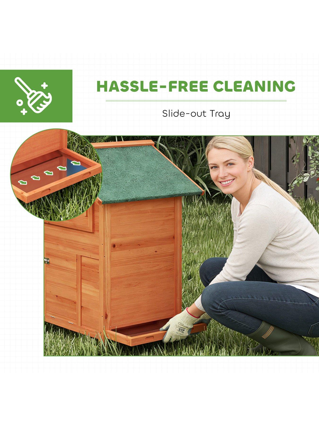 Image 7 of 7 of PawHut Chicken Coop, Wooden Hen House with Nesting Box, Pull-Out Tray, Sliding Window, Waterproof Roof, Perches and Ramp, Poultry Cage for 2 Chickens, Ducks, Rabbits, Orange