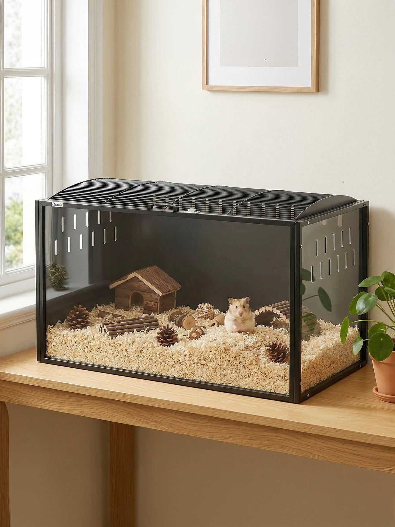 PawHut PawHut Hamster Cage Steel Frame Chewproof, Large Rat Cage with Openable Top, Deep Burrow, Transparent Small Animal Habitat for Dwarf Syrian Hamster, Gerbil, Rats, 105L x 51W x 53H cm