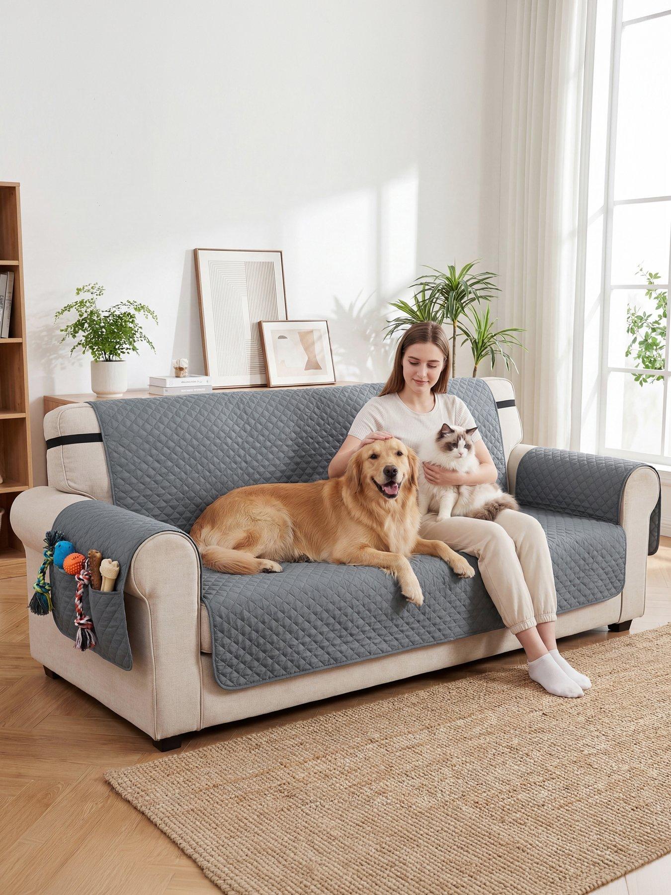 PawHut PawHut Waterproof Sofa Cover 3 Seater, Soft Couch Cover for Dogs Cats Pets, Non Slip Sofa Slipcoevr with Elastic Straps Furniture Protector for Living Room, 306L x 177W, Grey