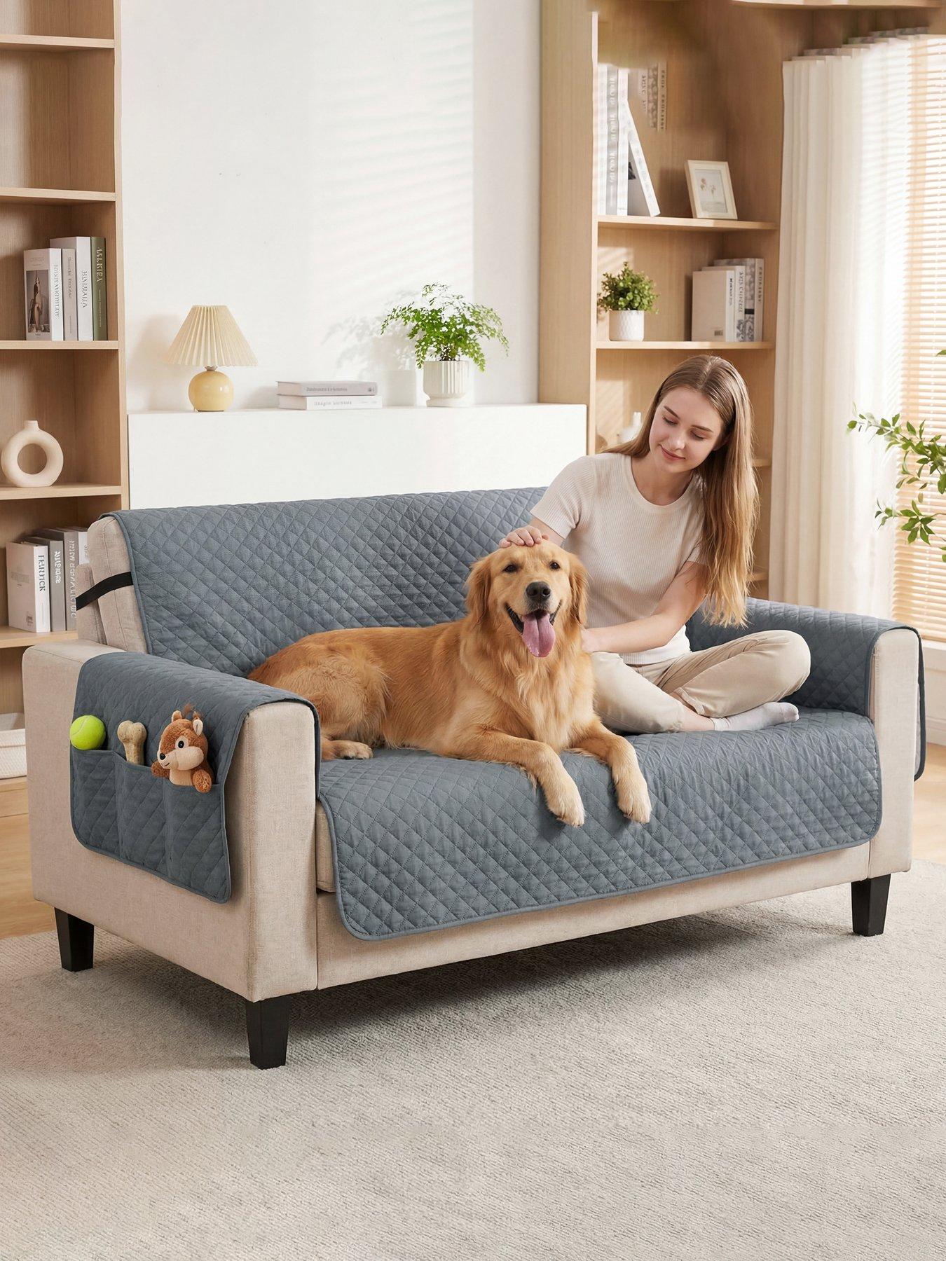 PawHut PawHut Waterproof Sofa Cover 2 Seater, Soft Couch Cover for Dogs Cats Pets, Non Slip Sofa Slipcoevr with Elastic Straps Furniture Protector for Living Room,  255L x 177W, Grey
