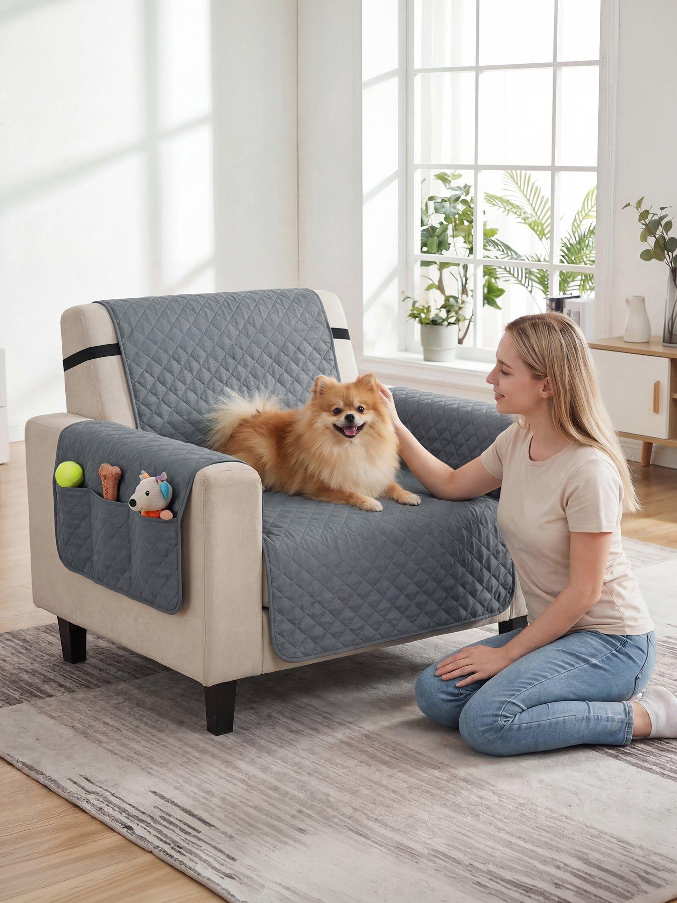 PawHut PawHut Waterproof Sofa Cover, Soft Couch Cover for Dogs Cats Pets, Non Slip Sofa Slipcoevr with Elastic Straps Furniture Protector for Living Room, 192L x 177W, Grey