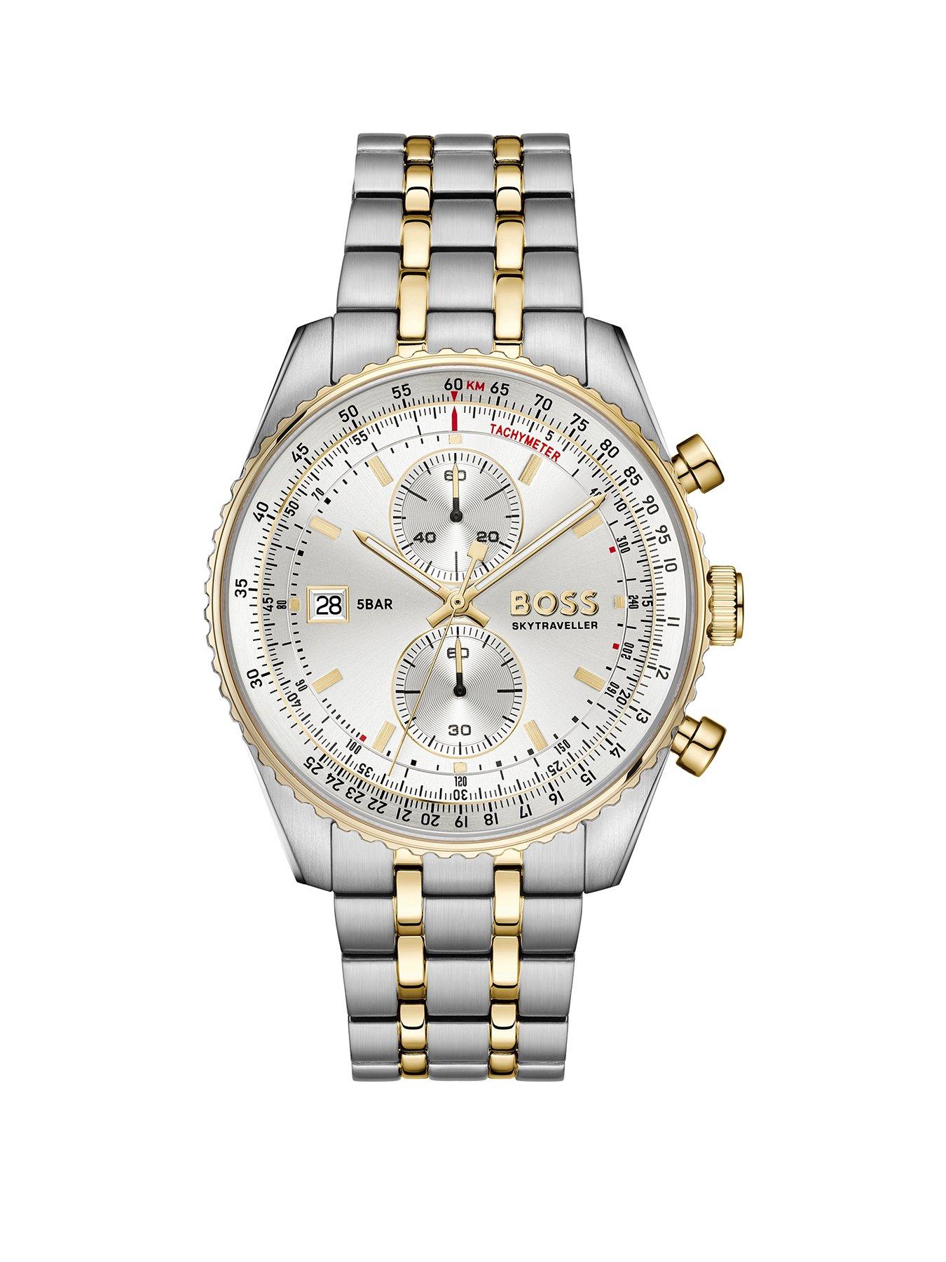 BOSS Gents BOSS Skytraveller Pro Two Tone Stainless Steel and Gold IP Watch