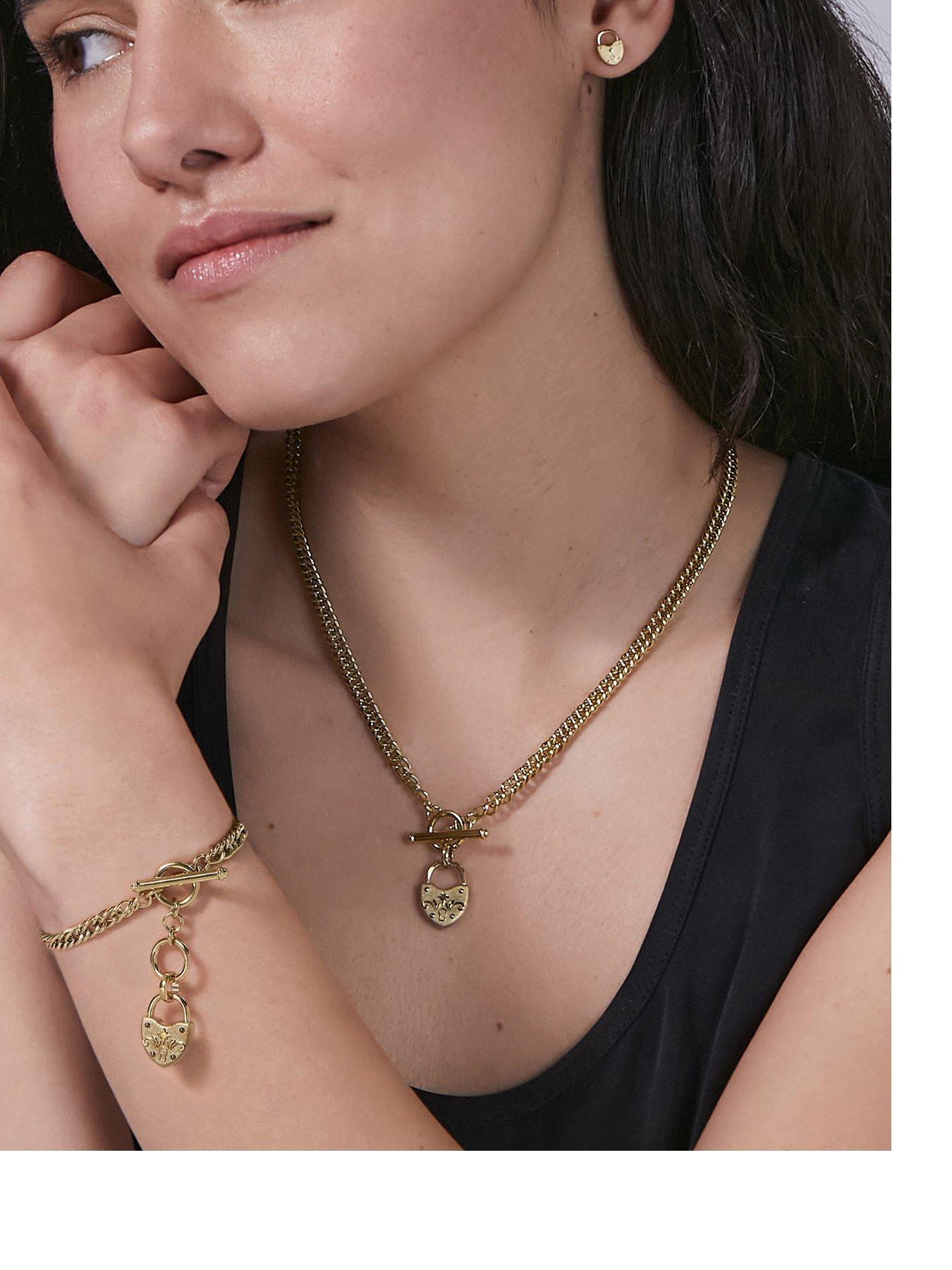 Olivia Burton Gold IP Lock Heart Toggle Necklace