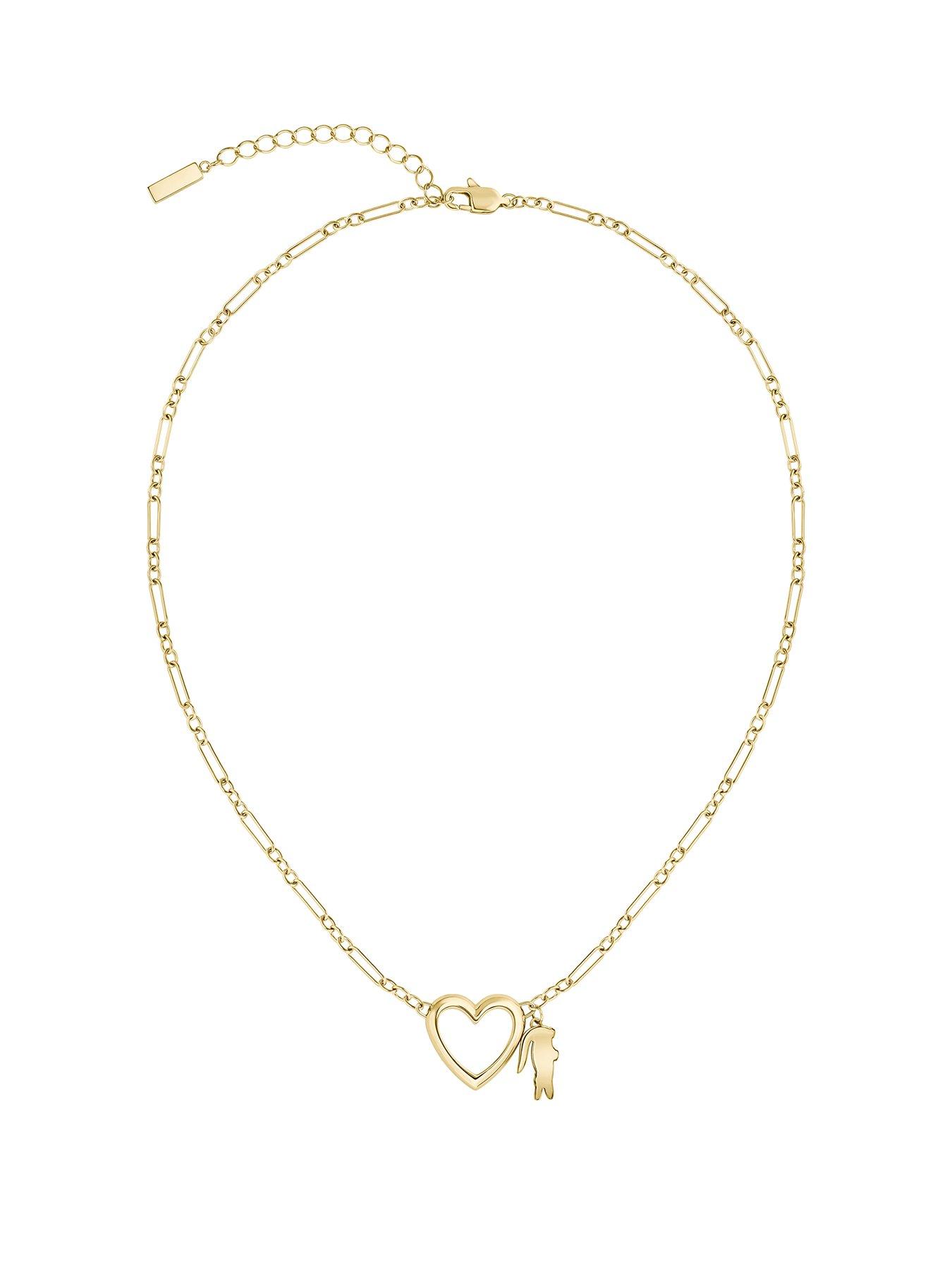 Lacoste Elyse Gold Heart Necklace with Crystal Pave Crocodile