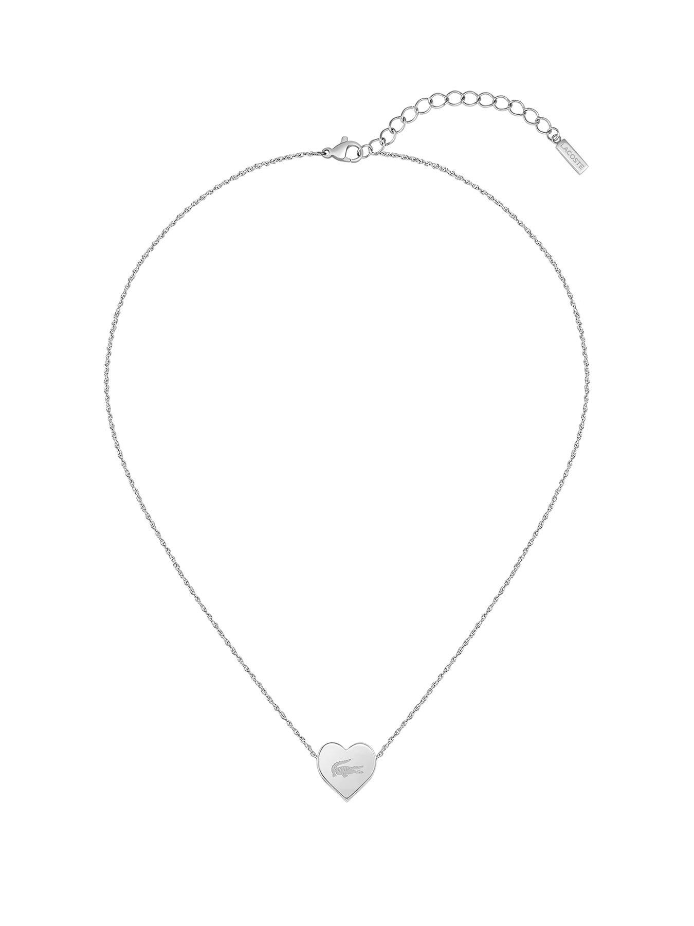 Lacoste Love My Croc Stainless Steel Heart Necklace - Silver