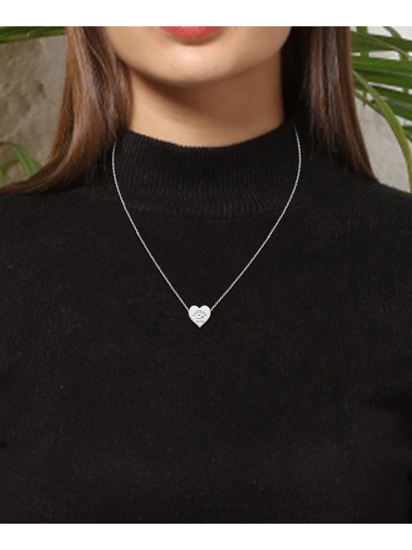 Image 3 of 3 of Lacoste Love My Croc Stainless Steel Heart Necklace - Silver