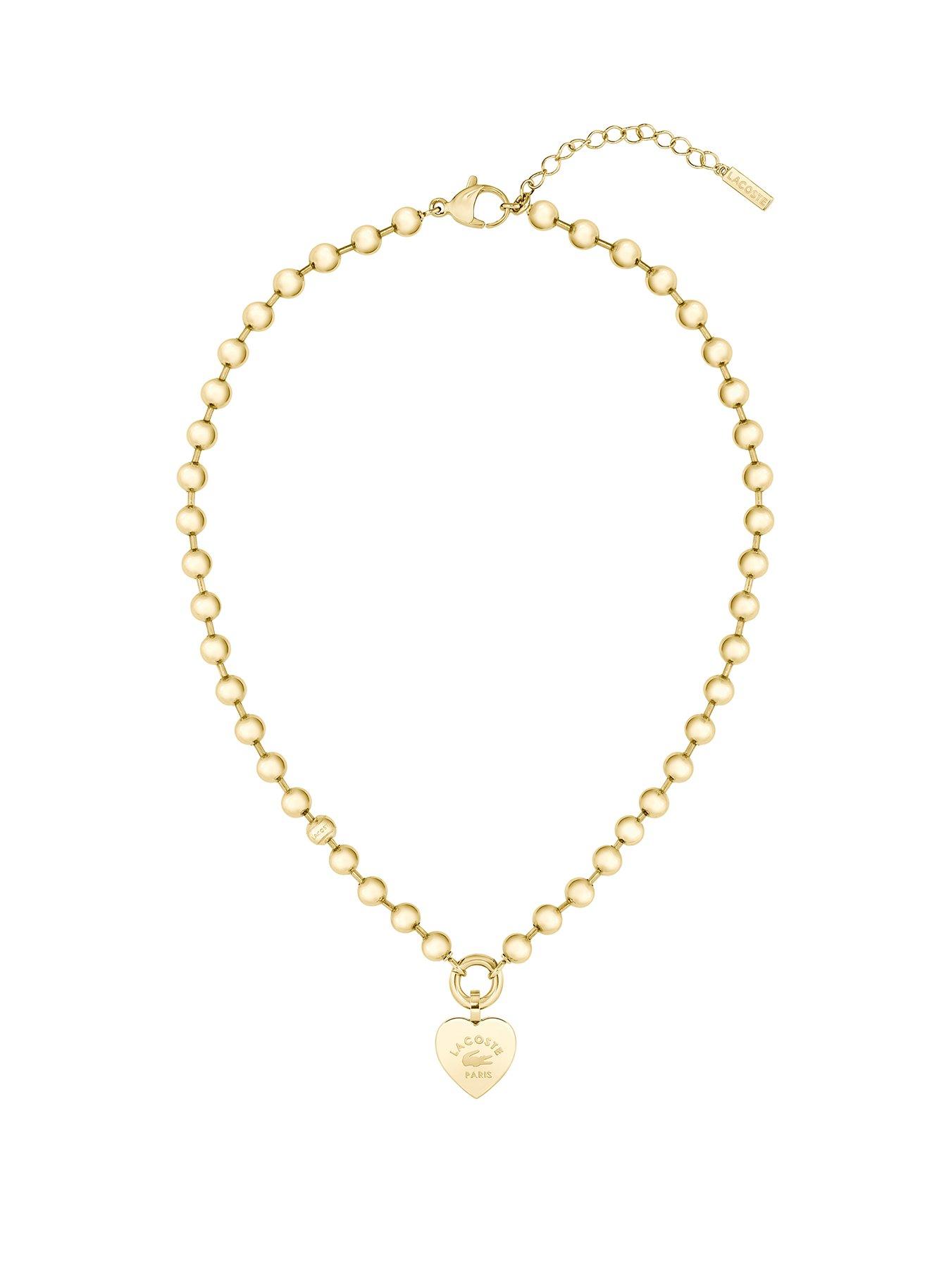 Image 1 of 3 of Lacoste Jewelry Ladies' Love My Croc Yellow Gold IP Beads Necklace with Heart Charm