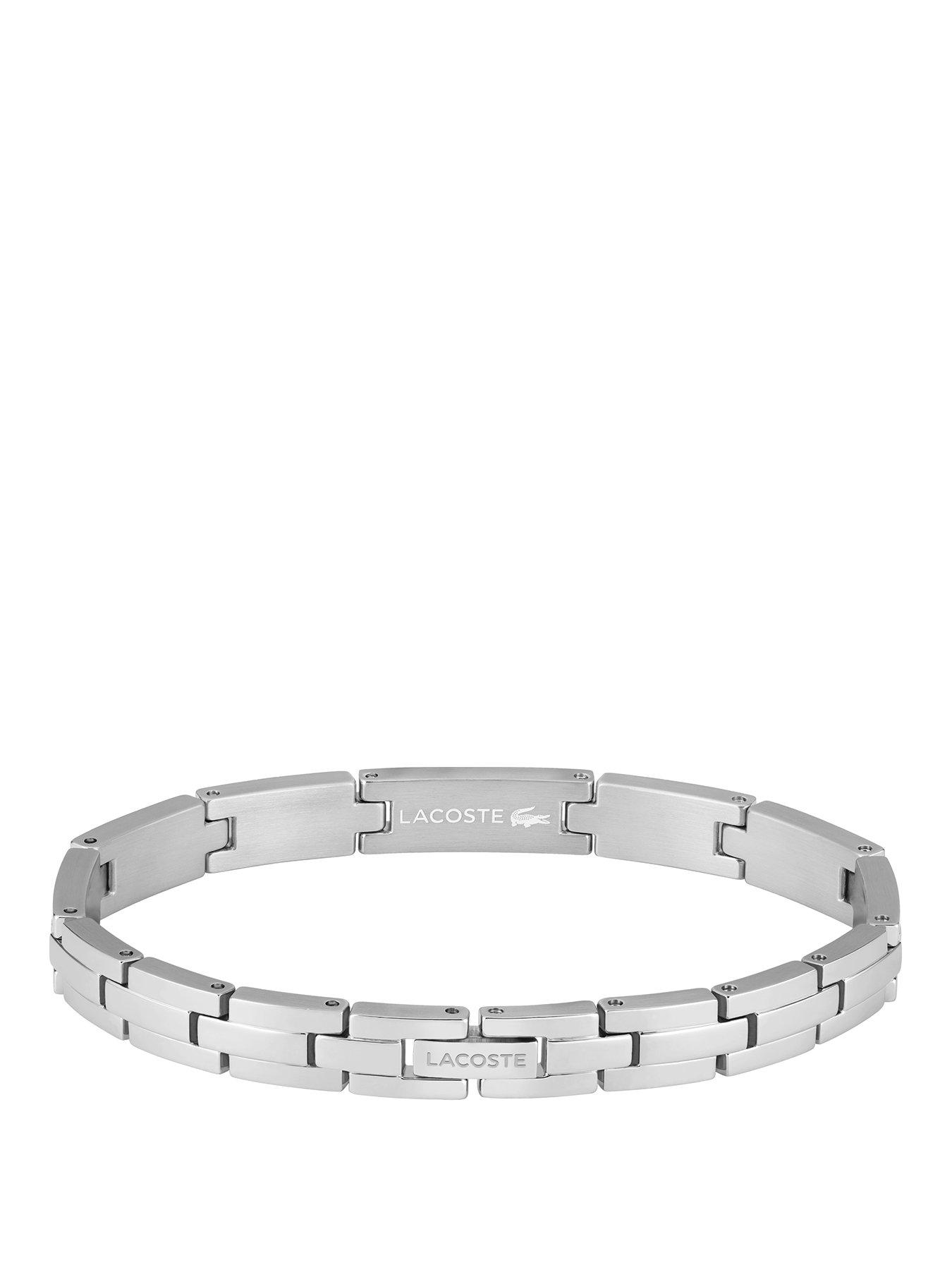 Lacoste Men's Stencil Stainless Steel and Green Enamel Crocodile Bracelet