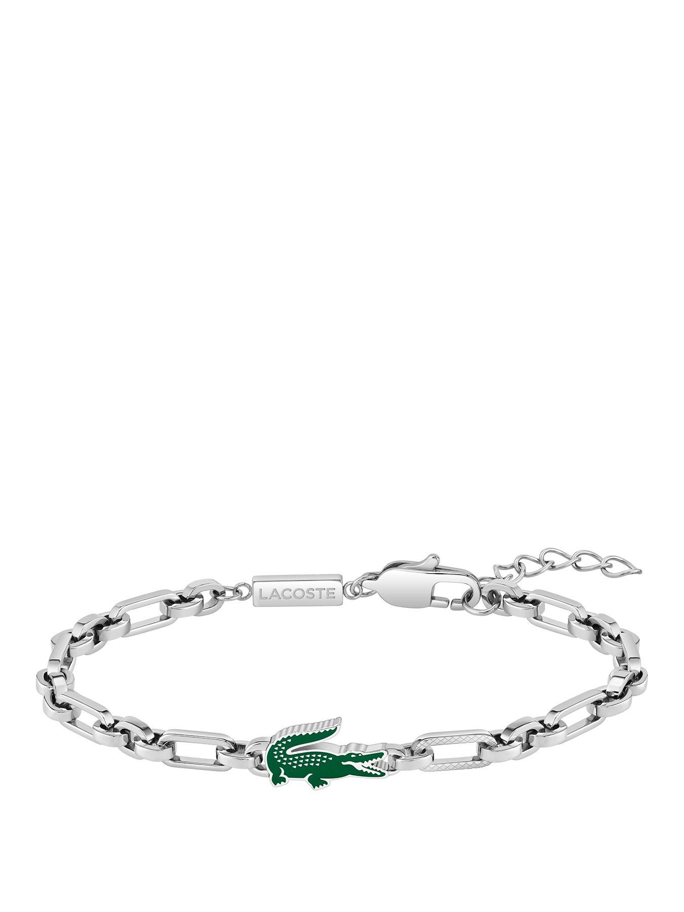 Lacoste Men's Arthor Stainless Steel and Green Enamel Crocodile Bracelet