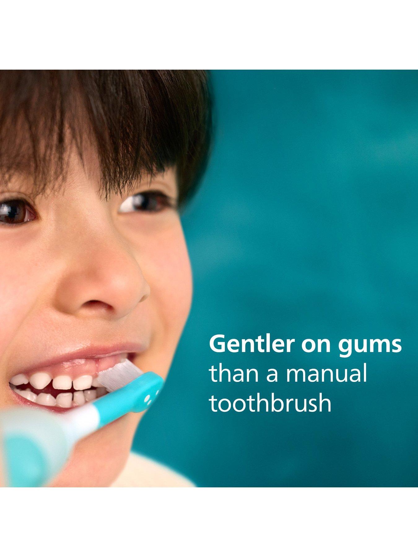 Image 4 of 7 of Philips Philips Sonicare for Kids Electric Toothbrush Children 3+, 2 Gentle Modes, 2-Minute Sound Timer, 2 Mini Brush Heads, Teal HX6500/23