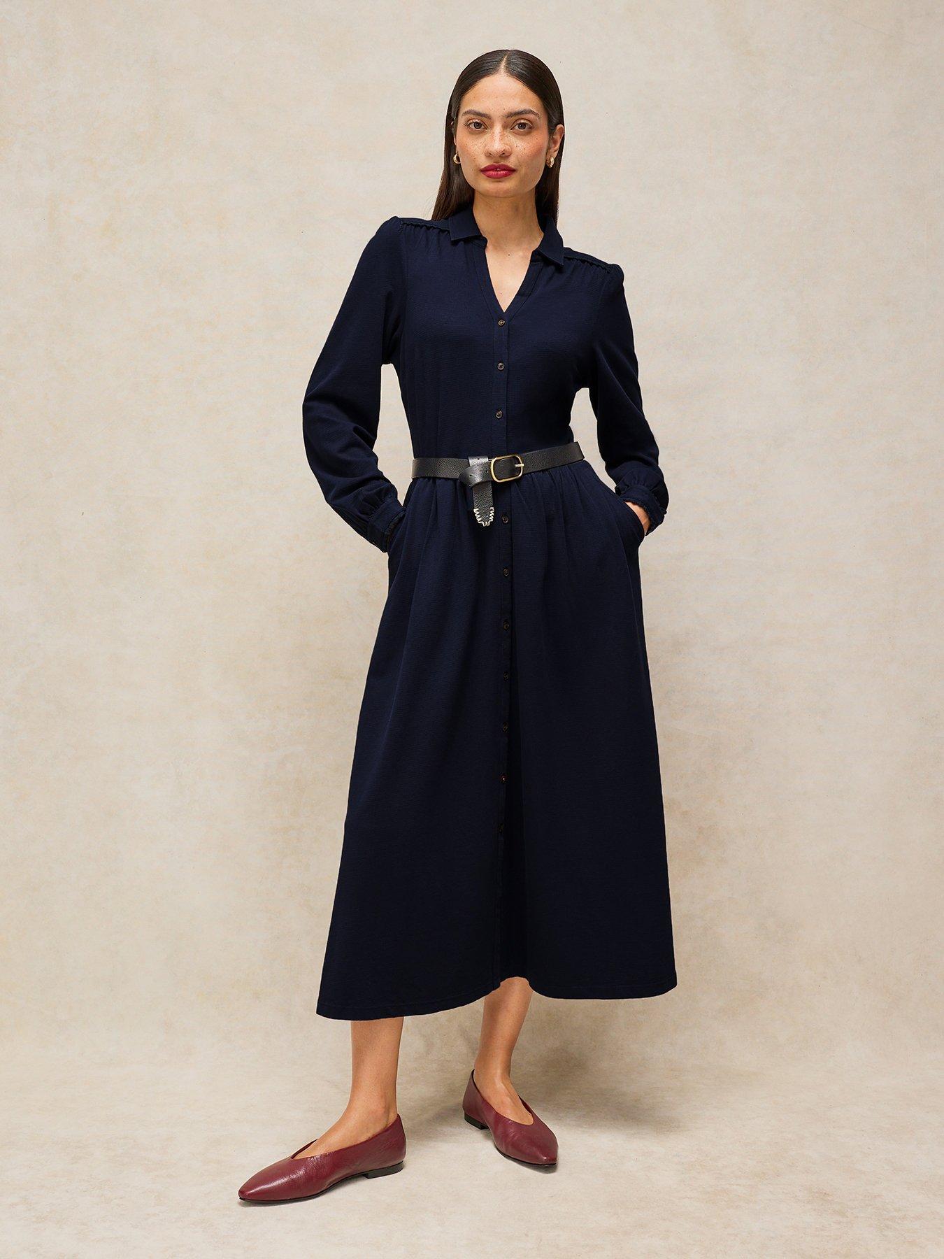 White Stuff Reegan Jersey Shirt Midi Dress - Navy