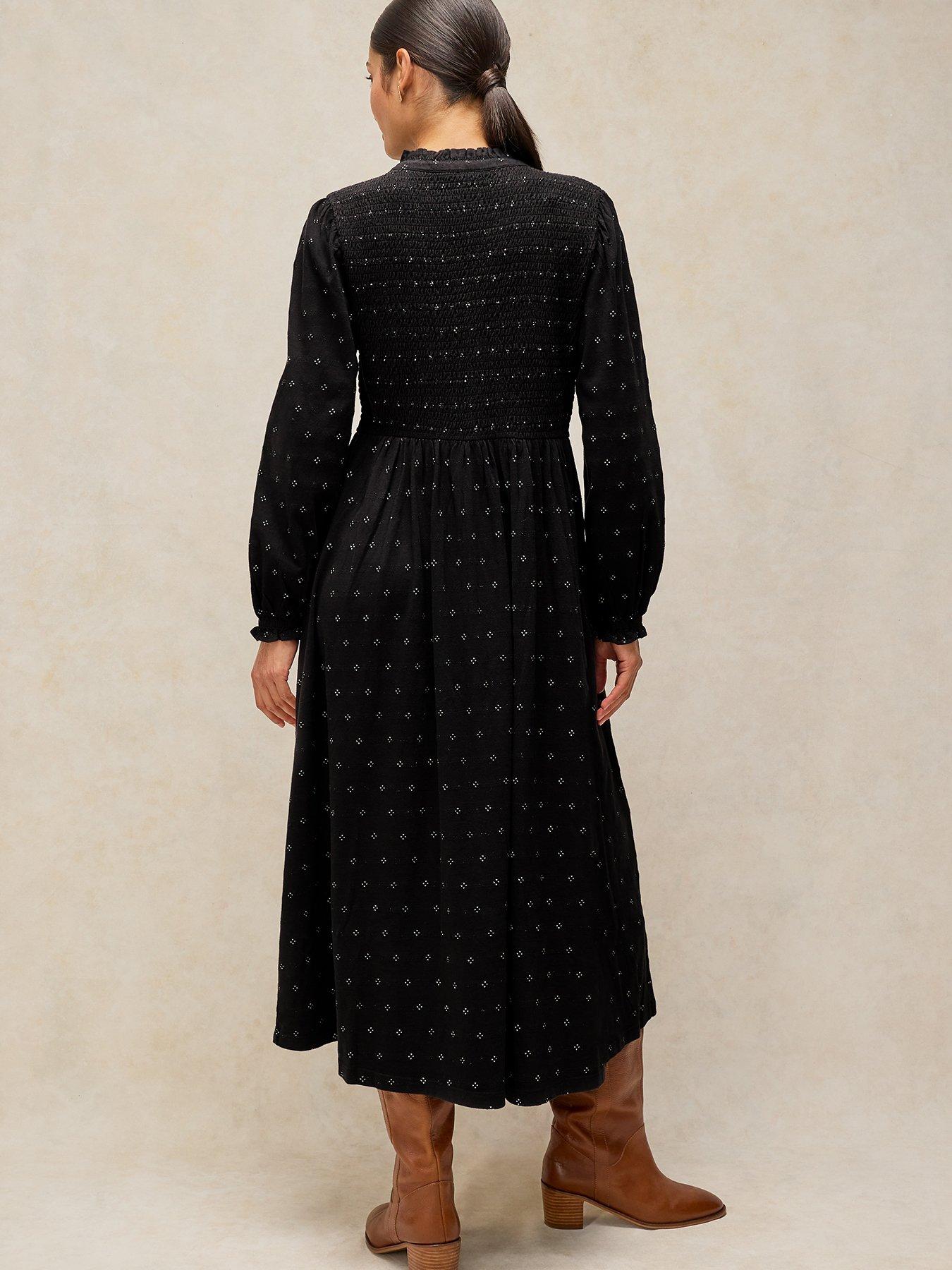 Image 2 of 5 of White Stuff Womens Ada Shirred Button-Through Midi Dress - Black