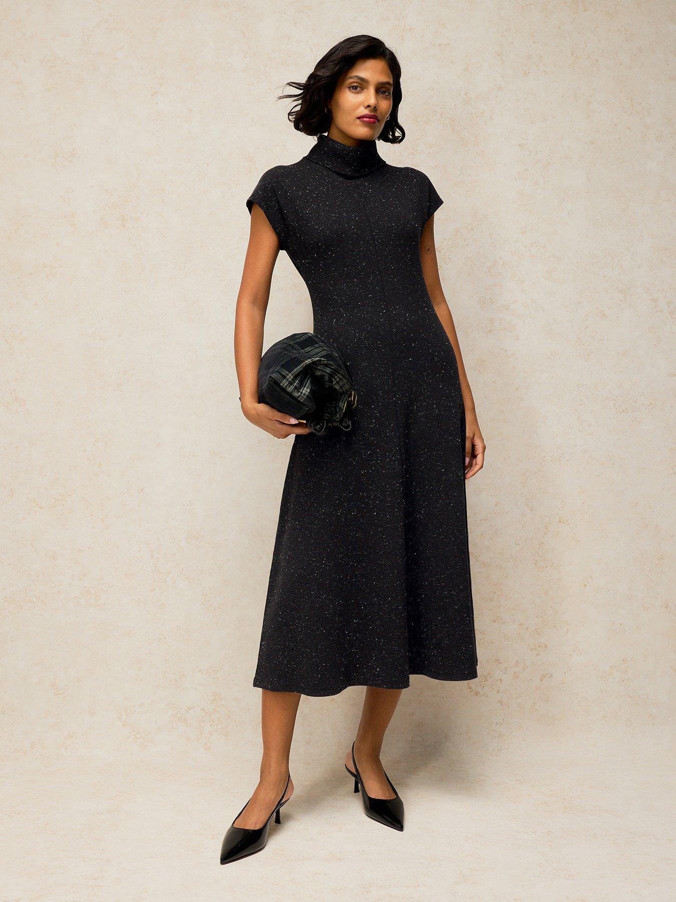 Image 1 of 5 of White Stuff Womens Ruby Roll Neck Sparkle Dress - Grey