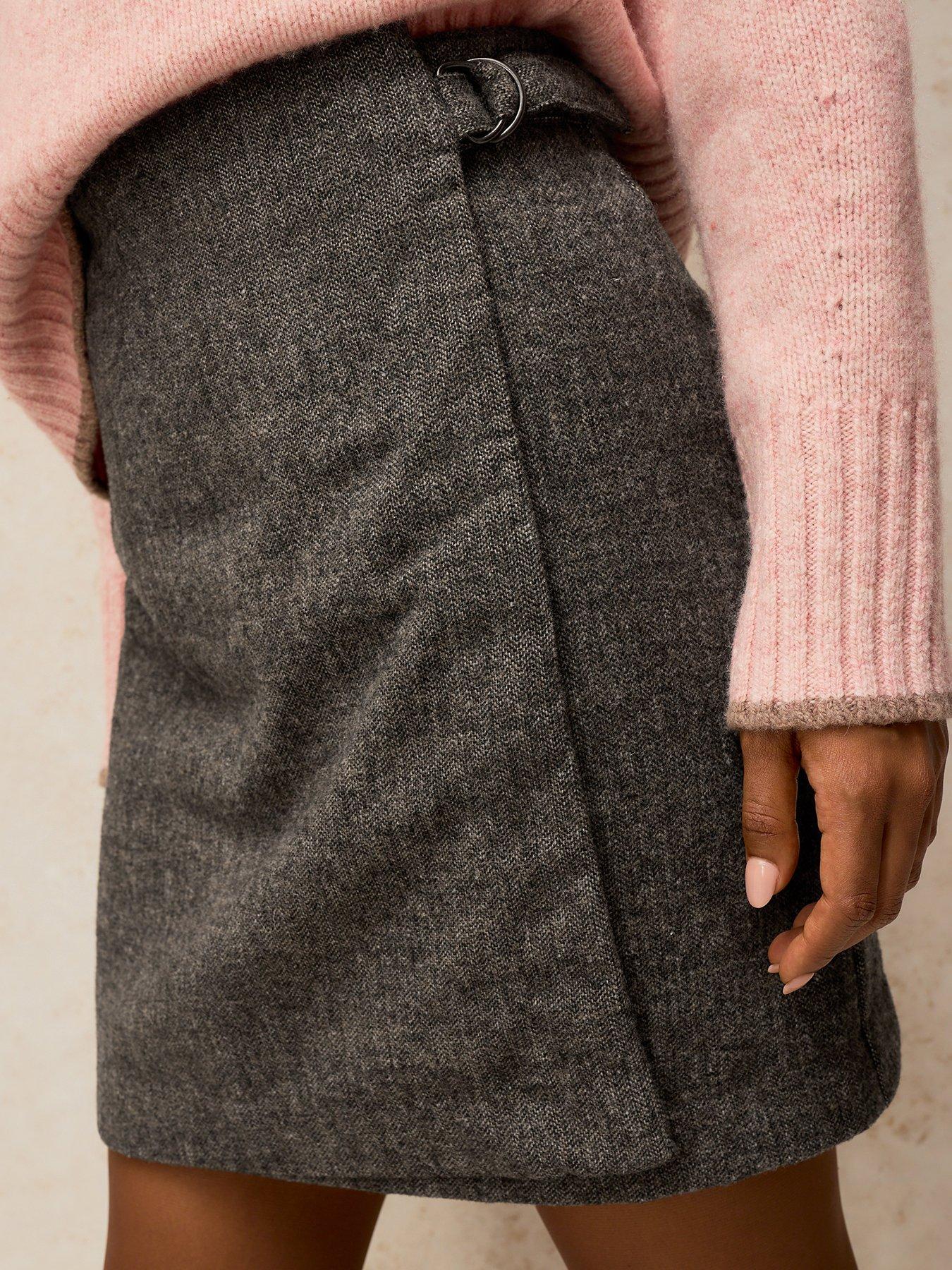 Image 1 of 5 of White Stuff Womens Wilma Wrap Tweed Mini Skirt - Grey