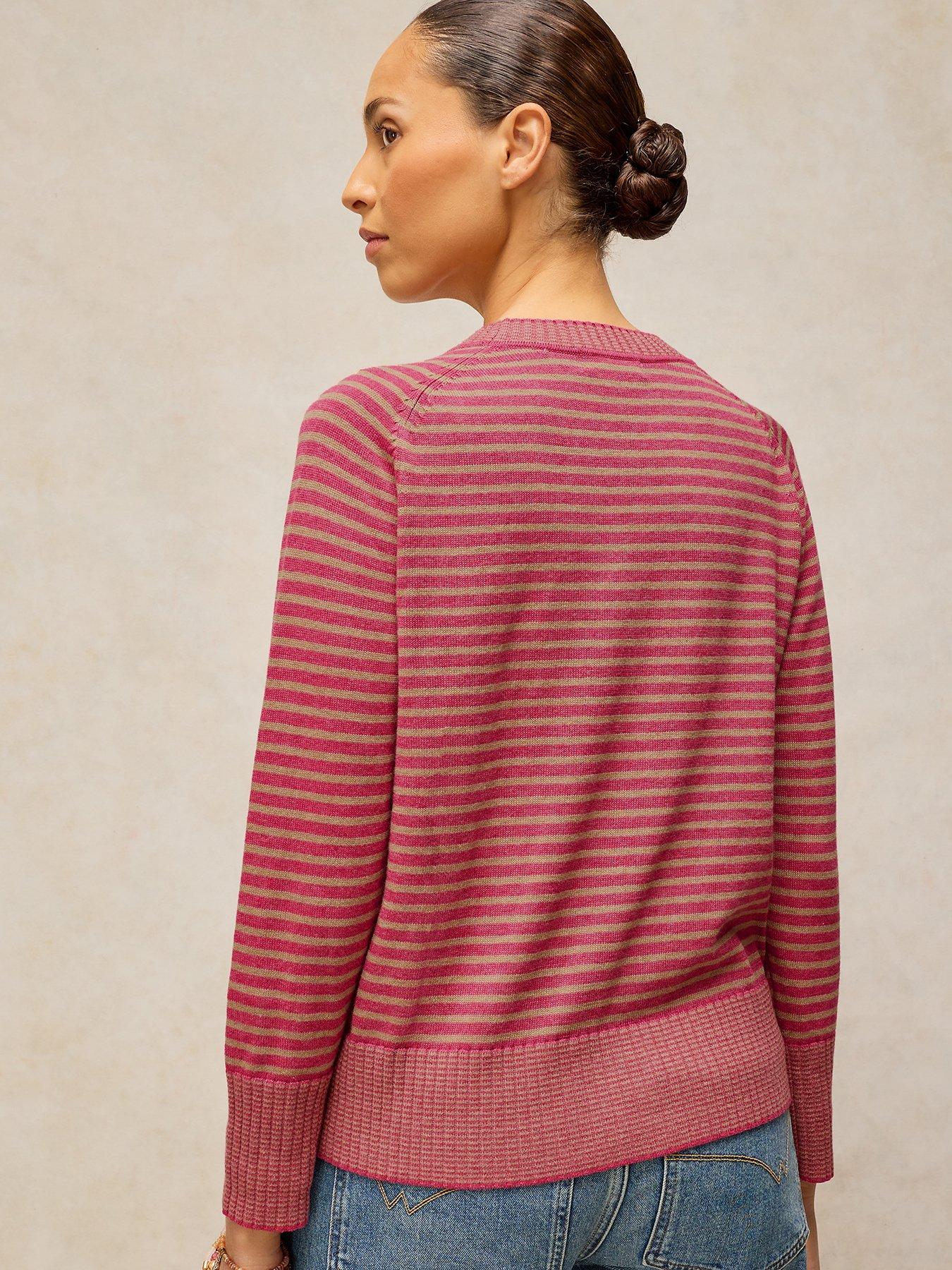 Image 2 of 5 of White Stuff Sienna Textured Knit Stripe Crew Neck Jumper - Pink
