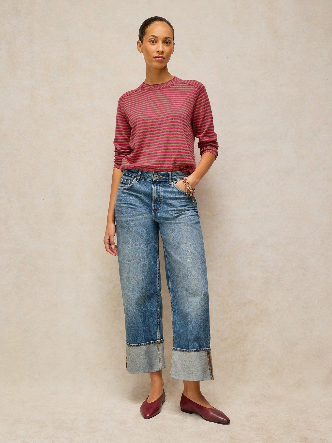 Image 3 of 5 of White Stuff Sienna Textured Knit Stripe Crew Neck Jumper - Pink