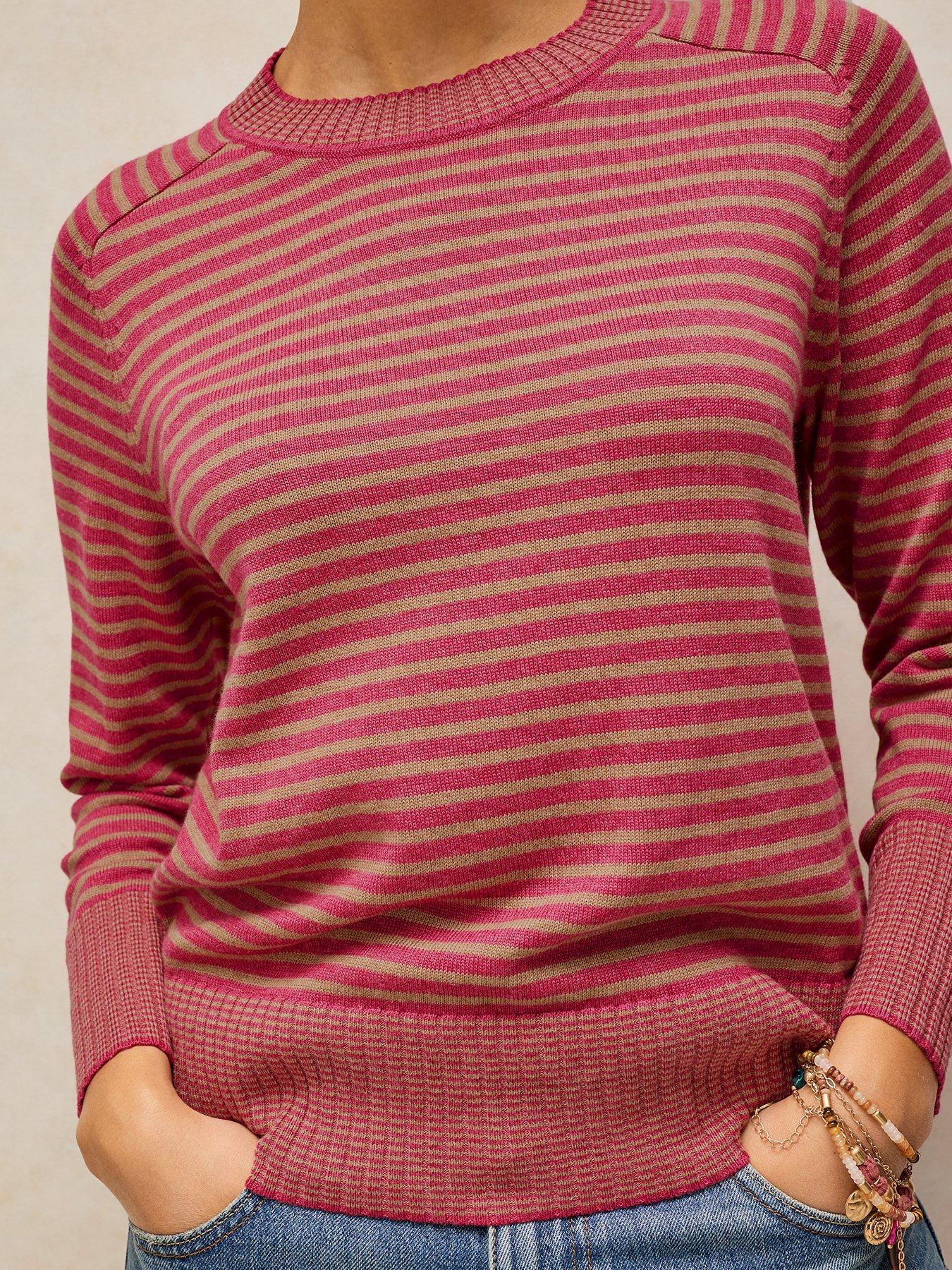 Image 4 of 5 of White Stuff Sienna Textured Knit Stripe Crew Neck Jumper - Pink