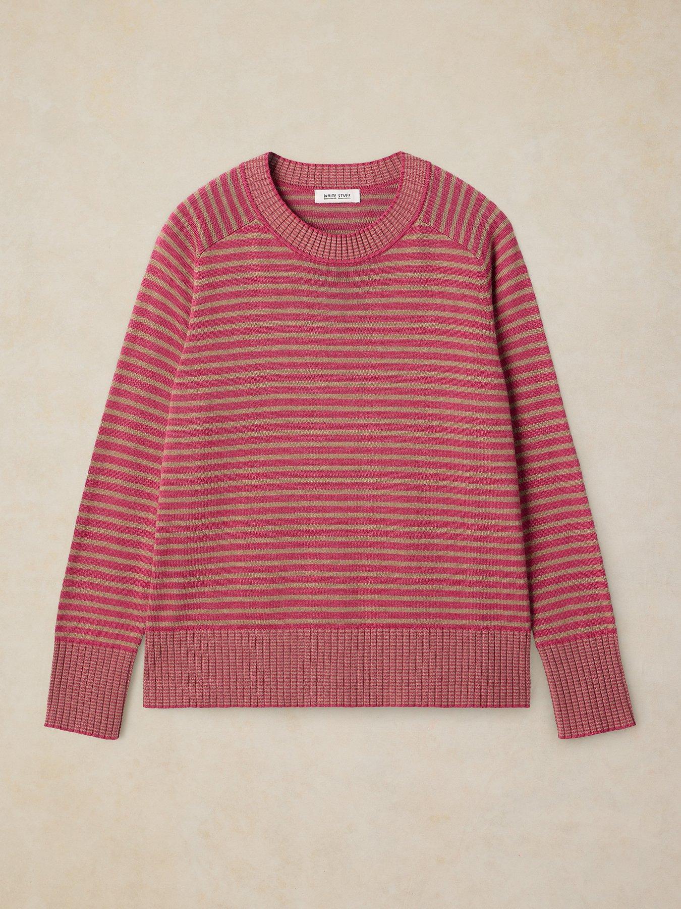 Image 5 of 5 of White Stuff Sienna Textured Knit Stripe Crew Neck Jumper - Pink