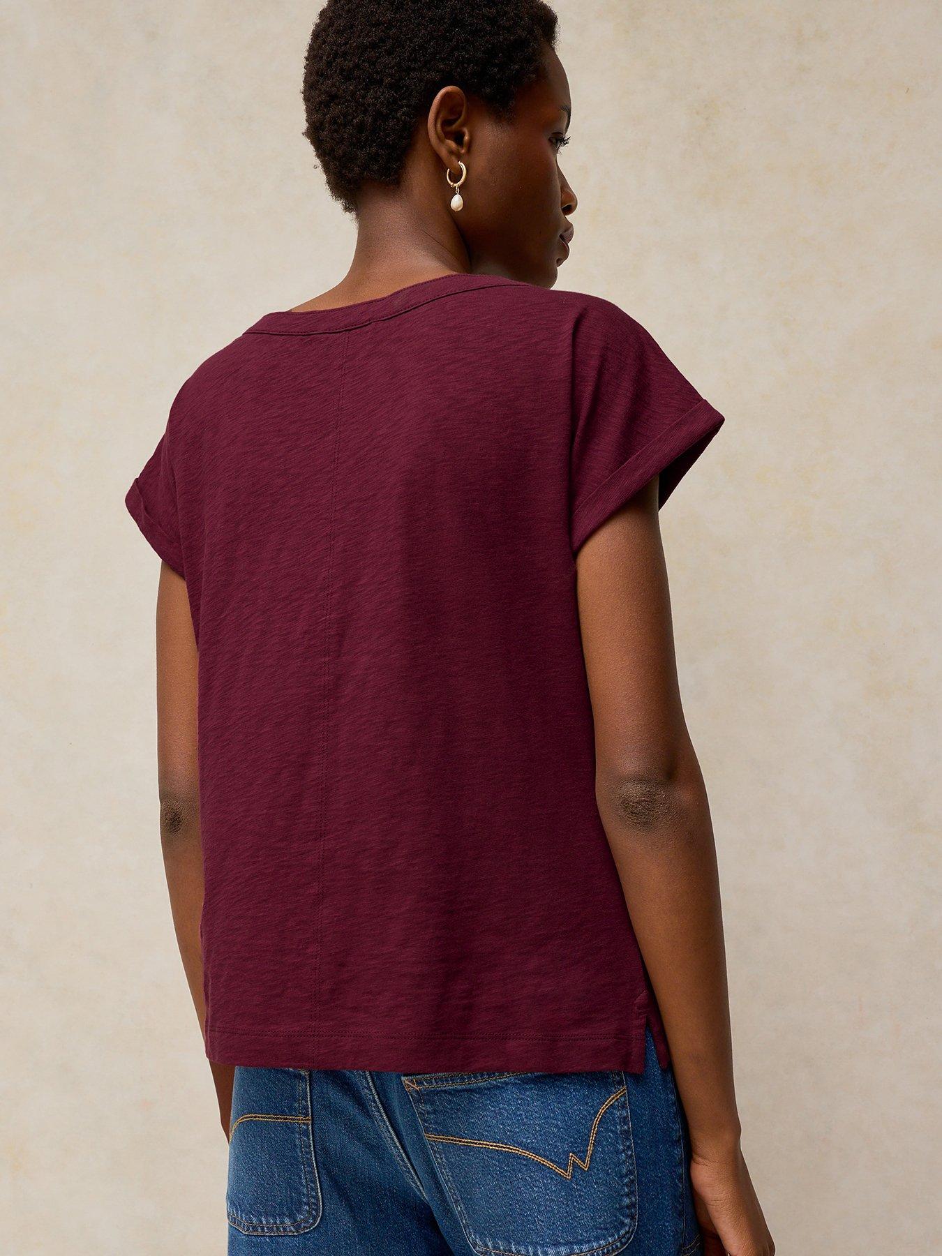 Image 2 of 6 of White Stuff Womens Nina Notch Neck Button Front T-Shirt - Purple