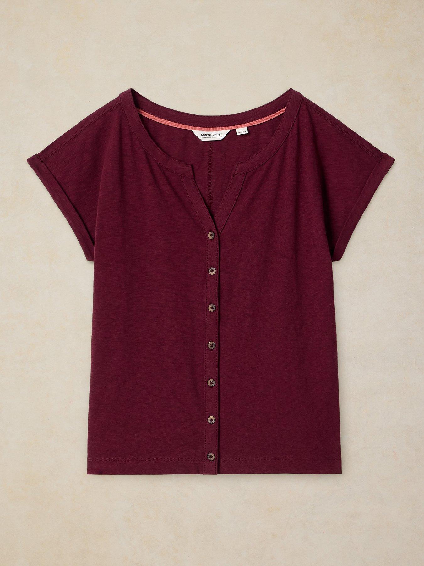 Image 6 of 6 of White Stuff Womens Nina Notch Neck Button Front T-Shirt - Purple