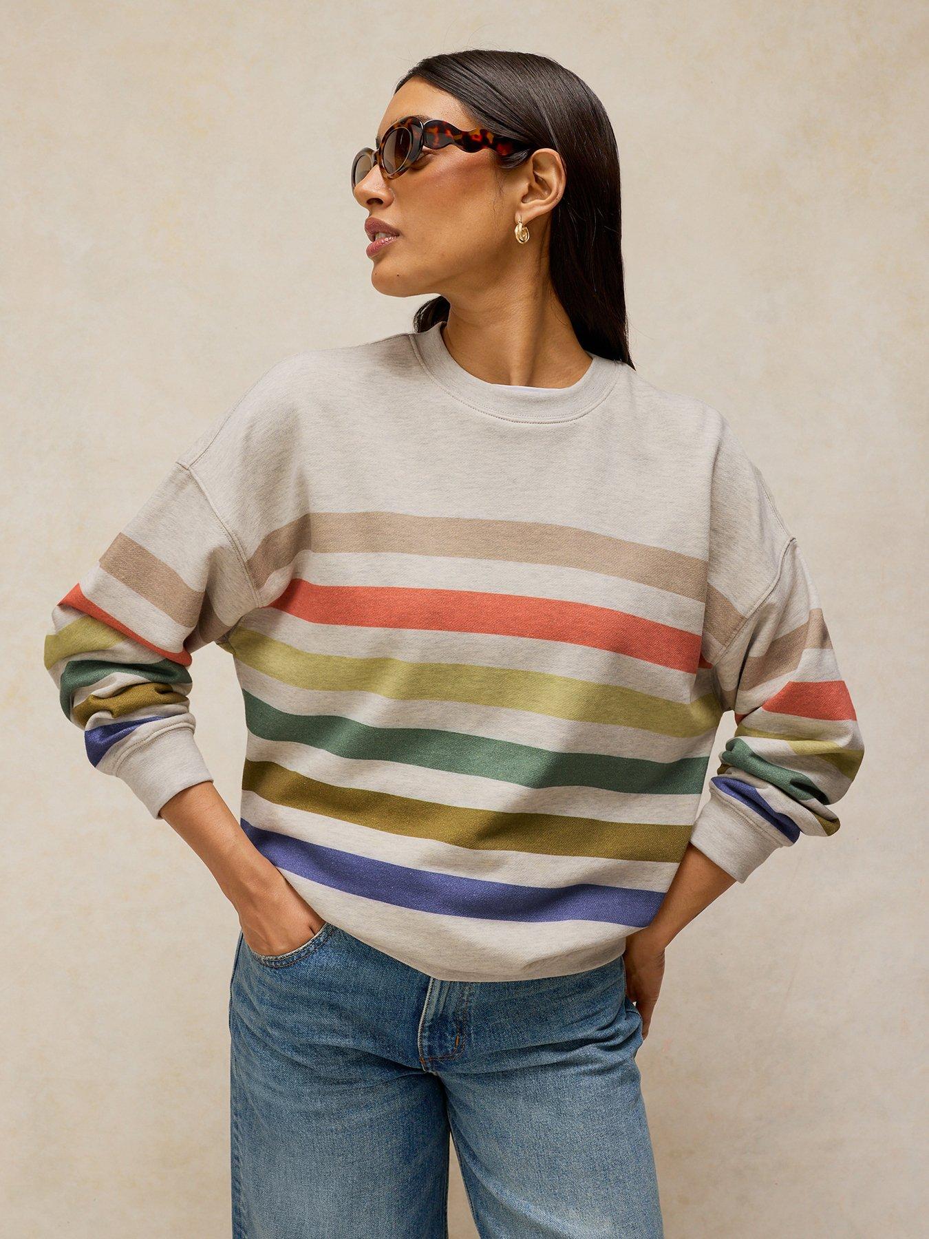 Image 1 of 5 of White Stuff Cleo Longline Striped Sweatshirt - Cream