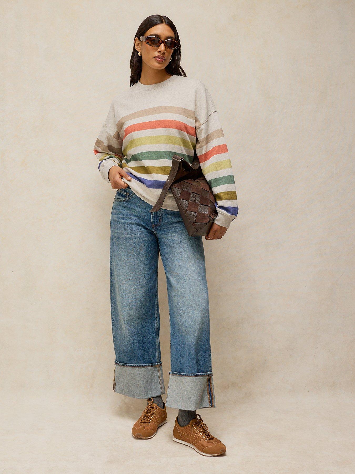 Image 3 of 5 of White Stuff Cleo Longline Striped Sweatshirt - Cream