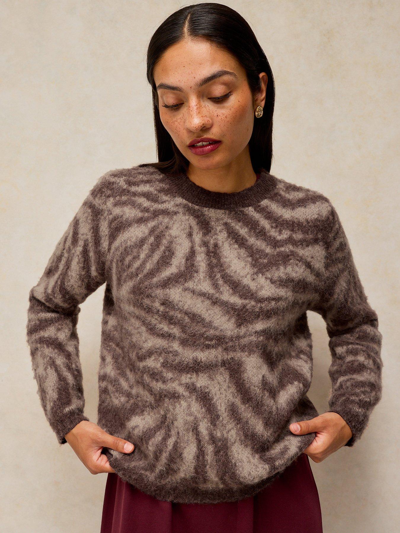 Image 1 of 5 of White Stuff Womens Fluffy Animal Print Crew Neck Jumper - Cream