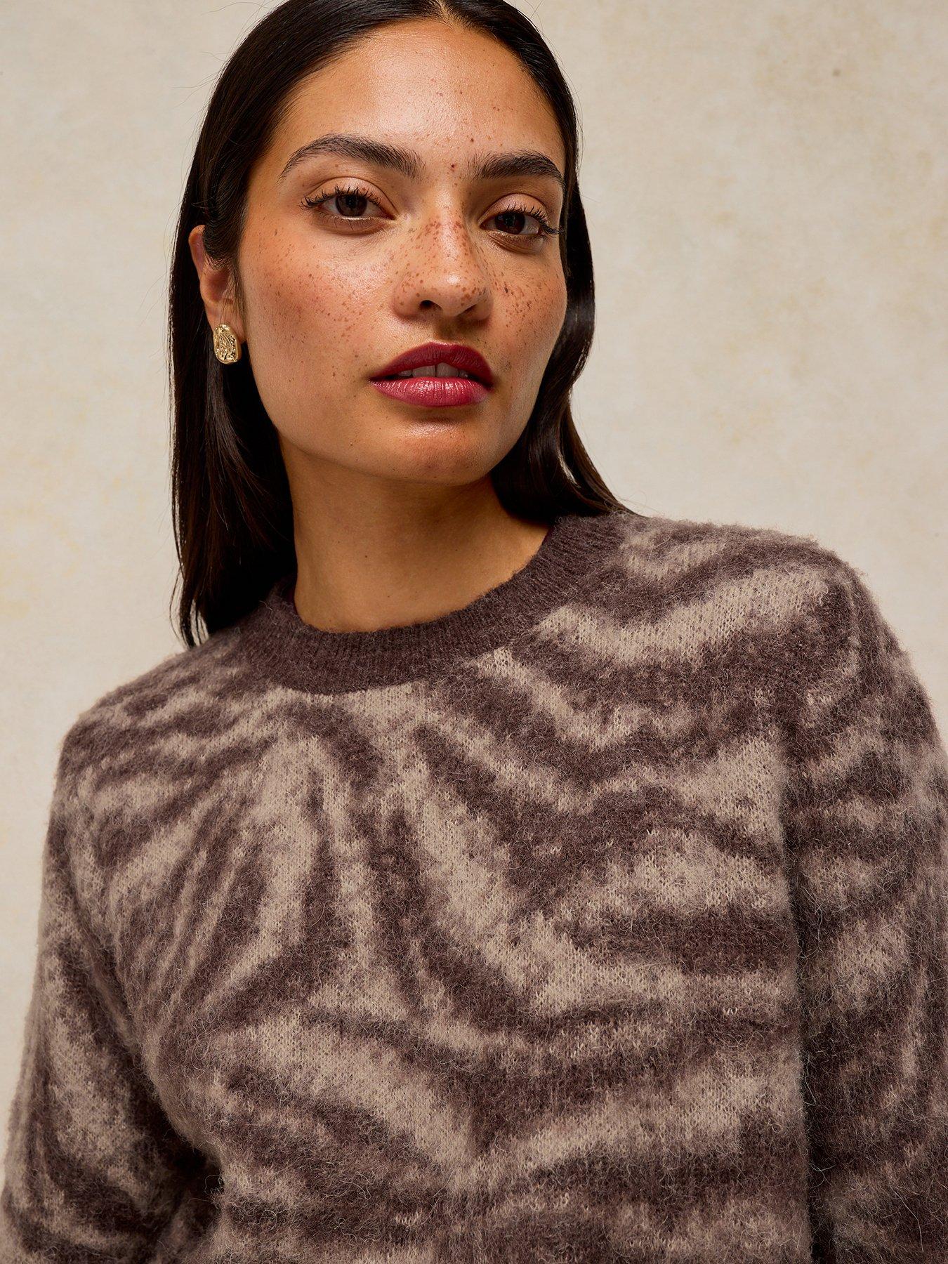 Image 4 of 5 of White Stuff Womens Fluffy Animal Print Crew Neck Jumper - Cream