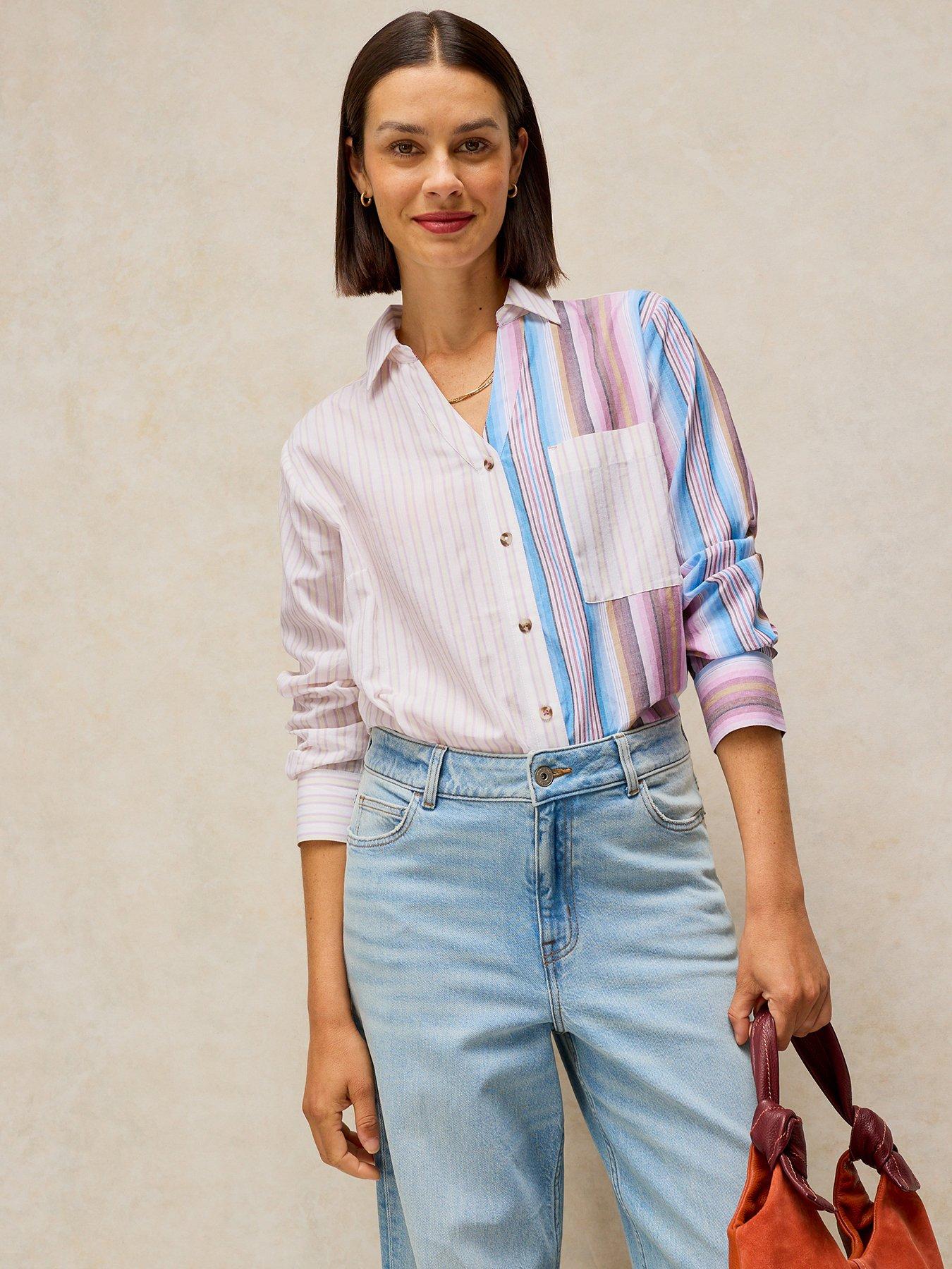 White Stuff Saffie Mixed Stripe Button Through Shirt - Pink