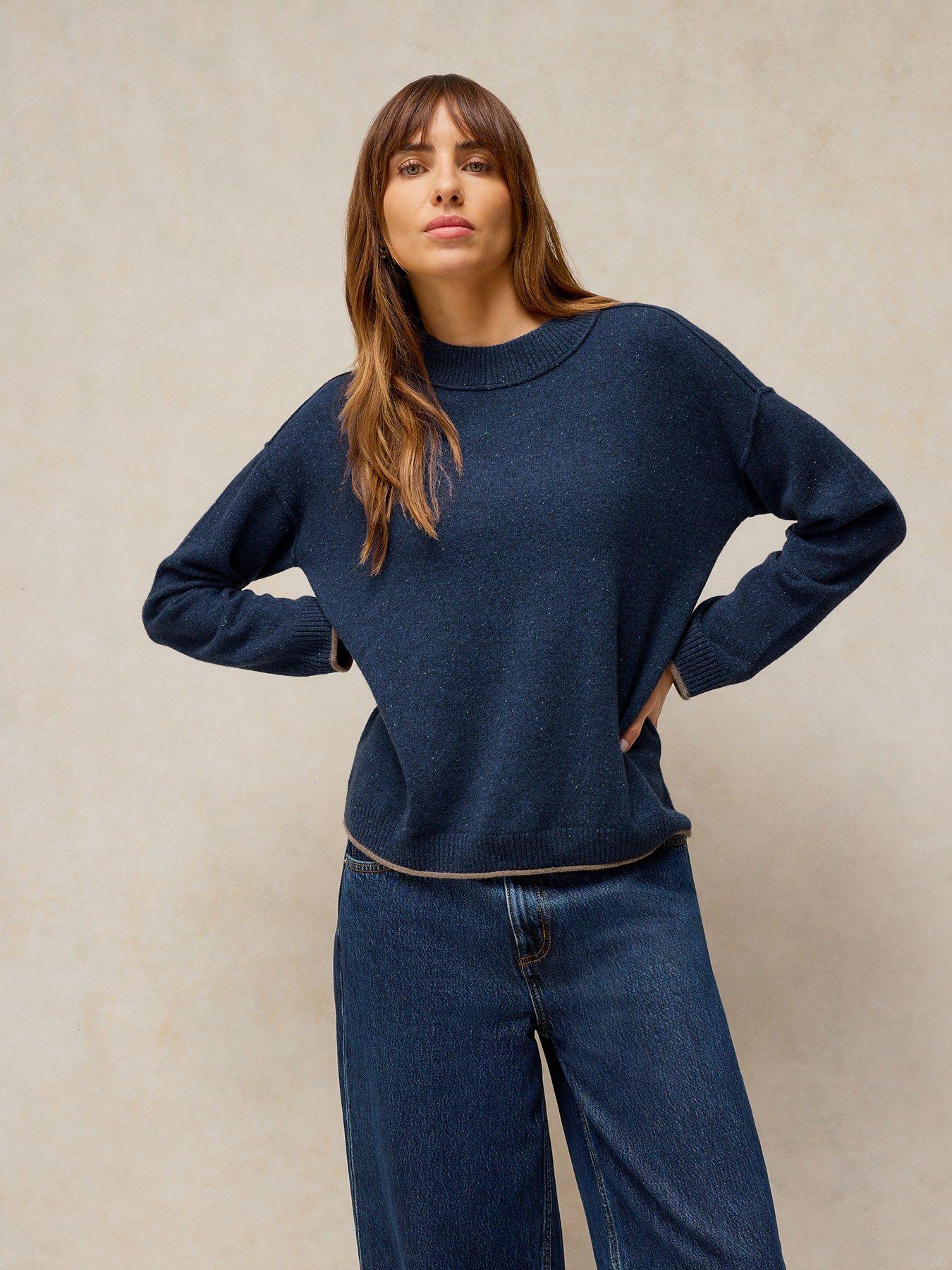 White Stuff Cashmere Nep Crew Neck Knitted Jumper - Navy