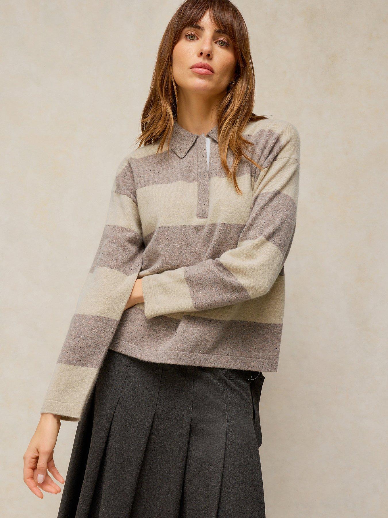 White Stuff Cashmere Polo Collar Fine Knit Jumper - Cream